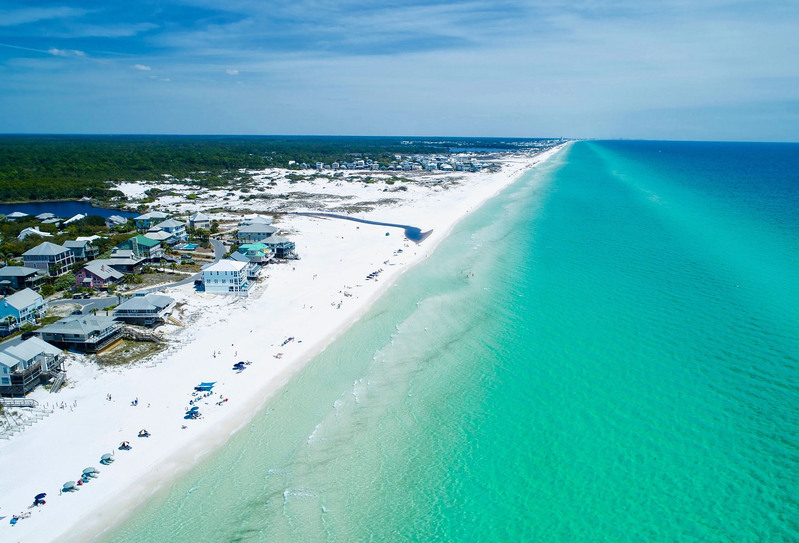 Aerial view of Grayton Beach Florida on a beautiful sprig afternoon.