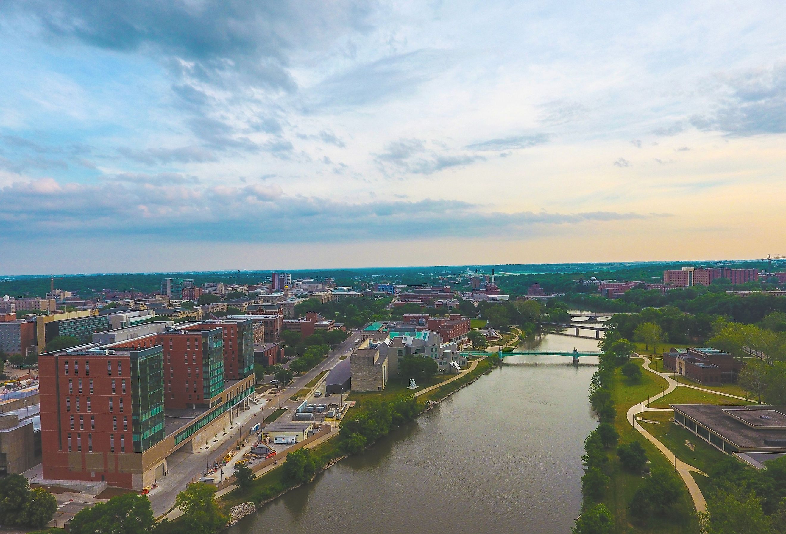 Aerial view of Iowa City and river