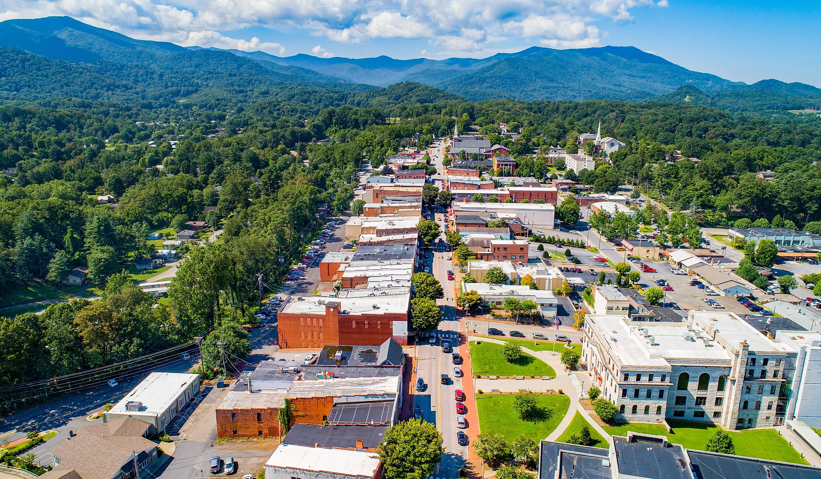 Aerial view of Waynesville, North Carolina.