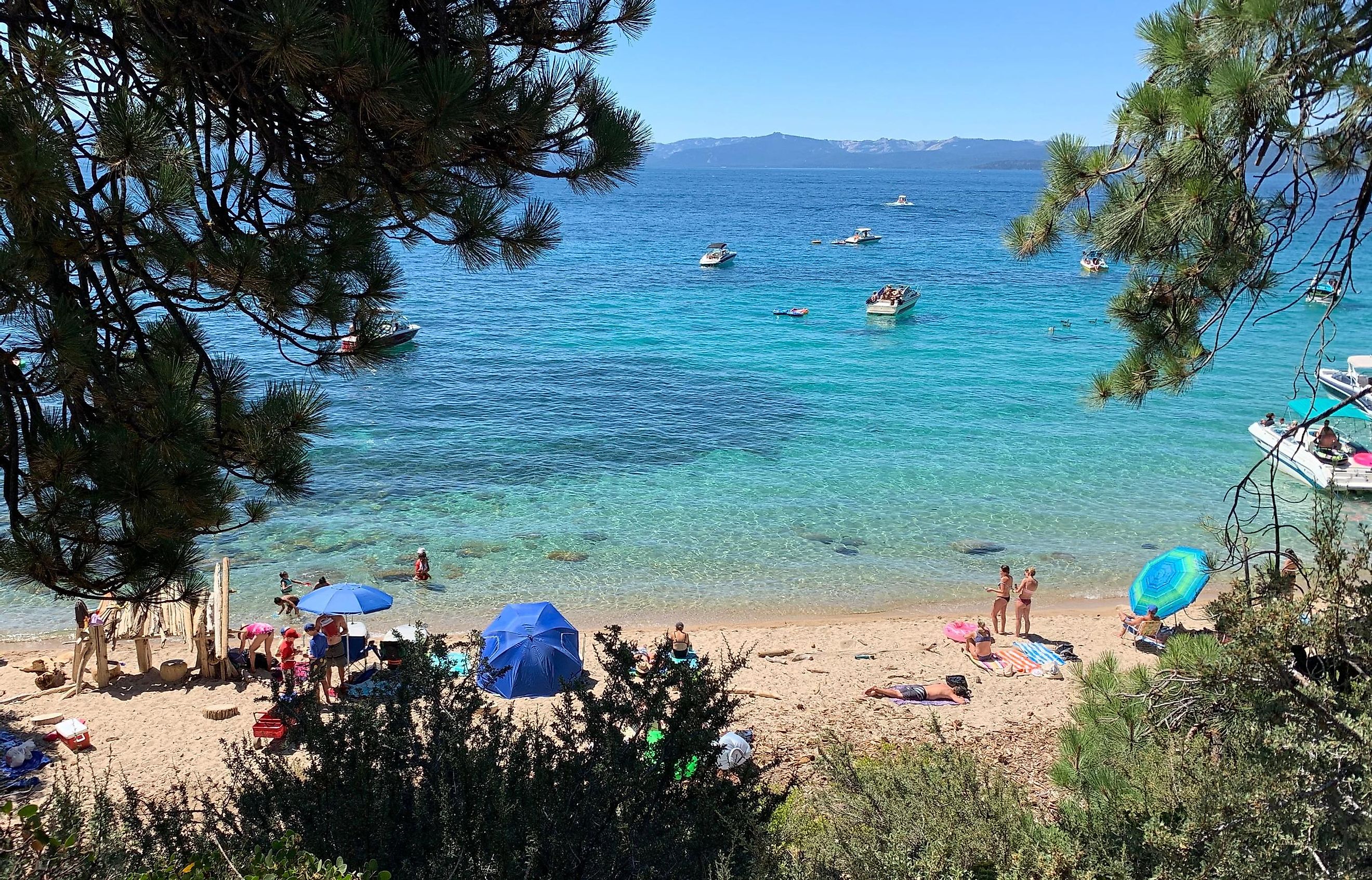 beach goers in incline village, nevada