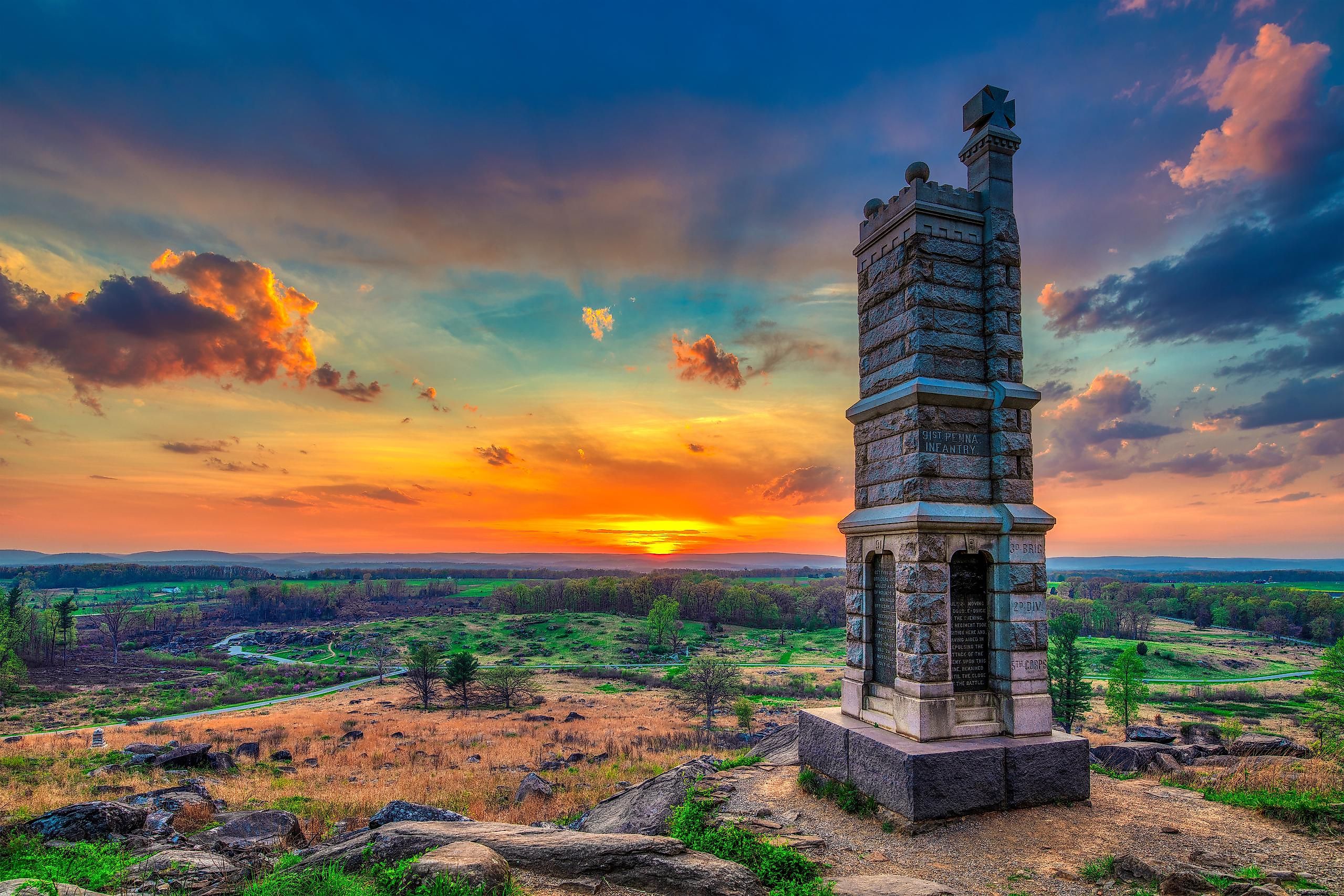Sunset scenery from Little Round Top in Gettysburg, Pennsylvania. Image credit Damaris via AdobeStock. 
