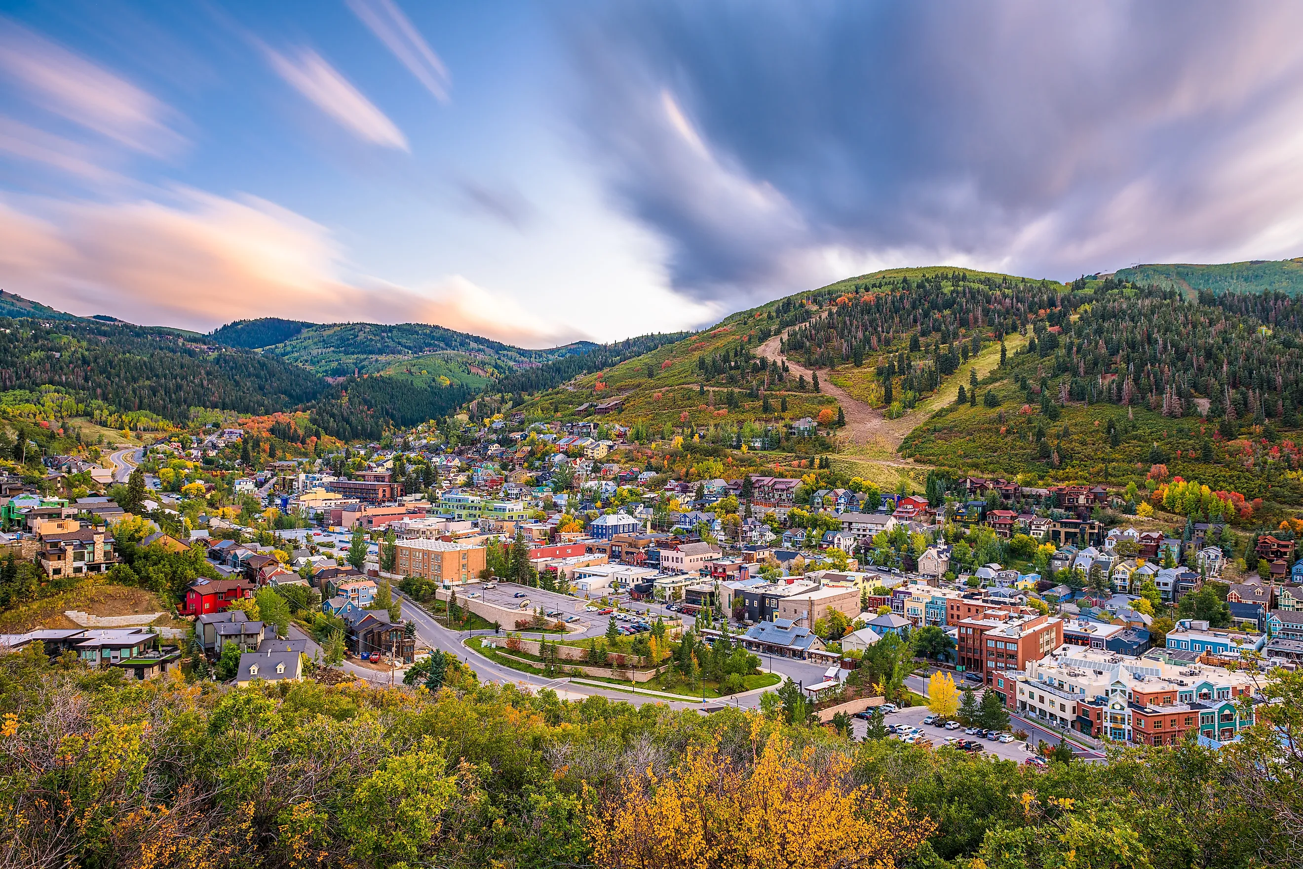 Aerial view of Park City, Utah, in fall.
