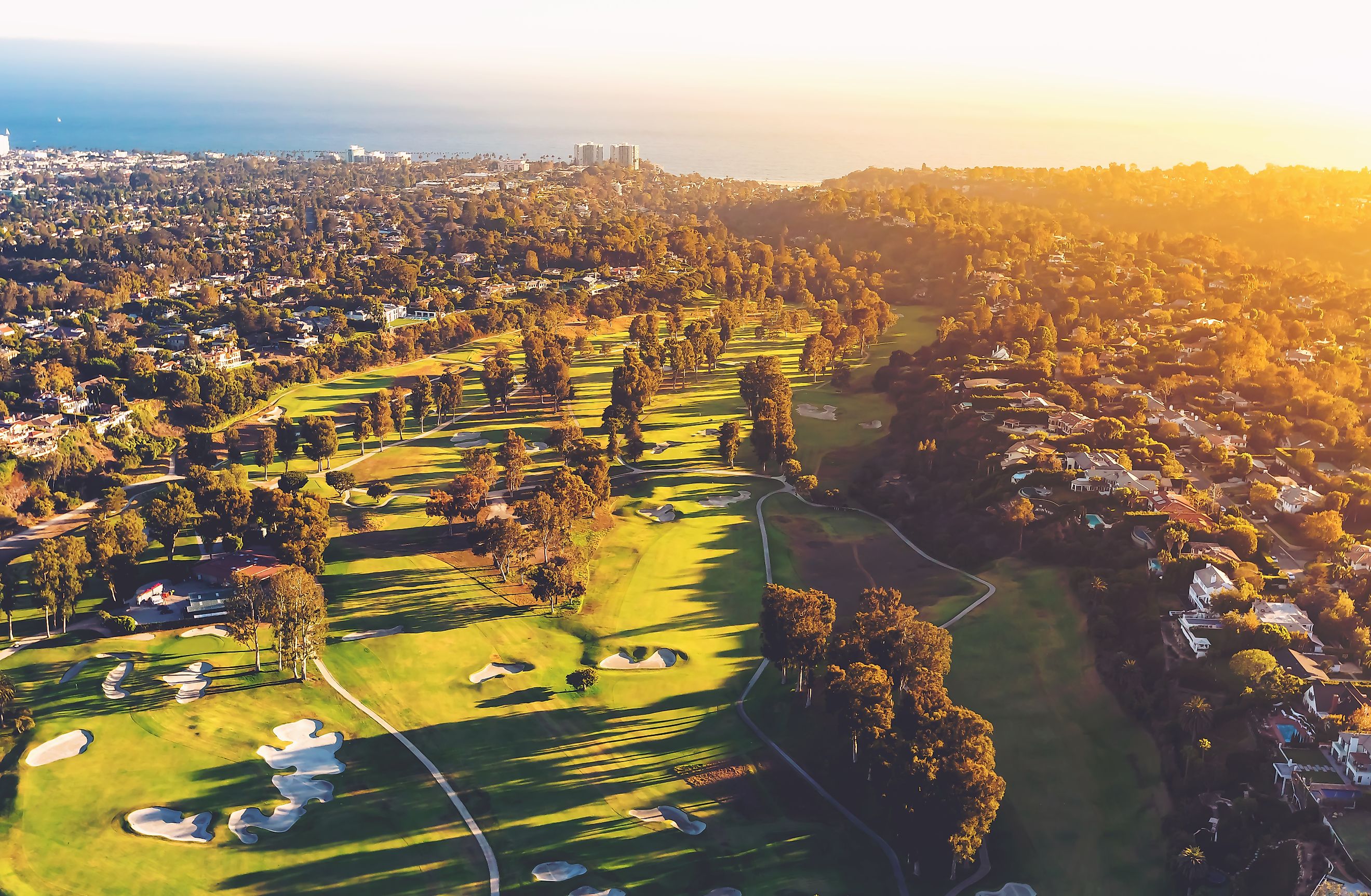 Aerial view of a golf course in Los Angeles, California.