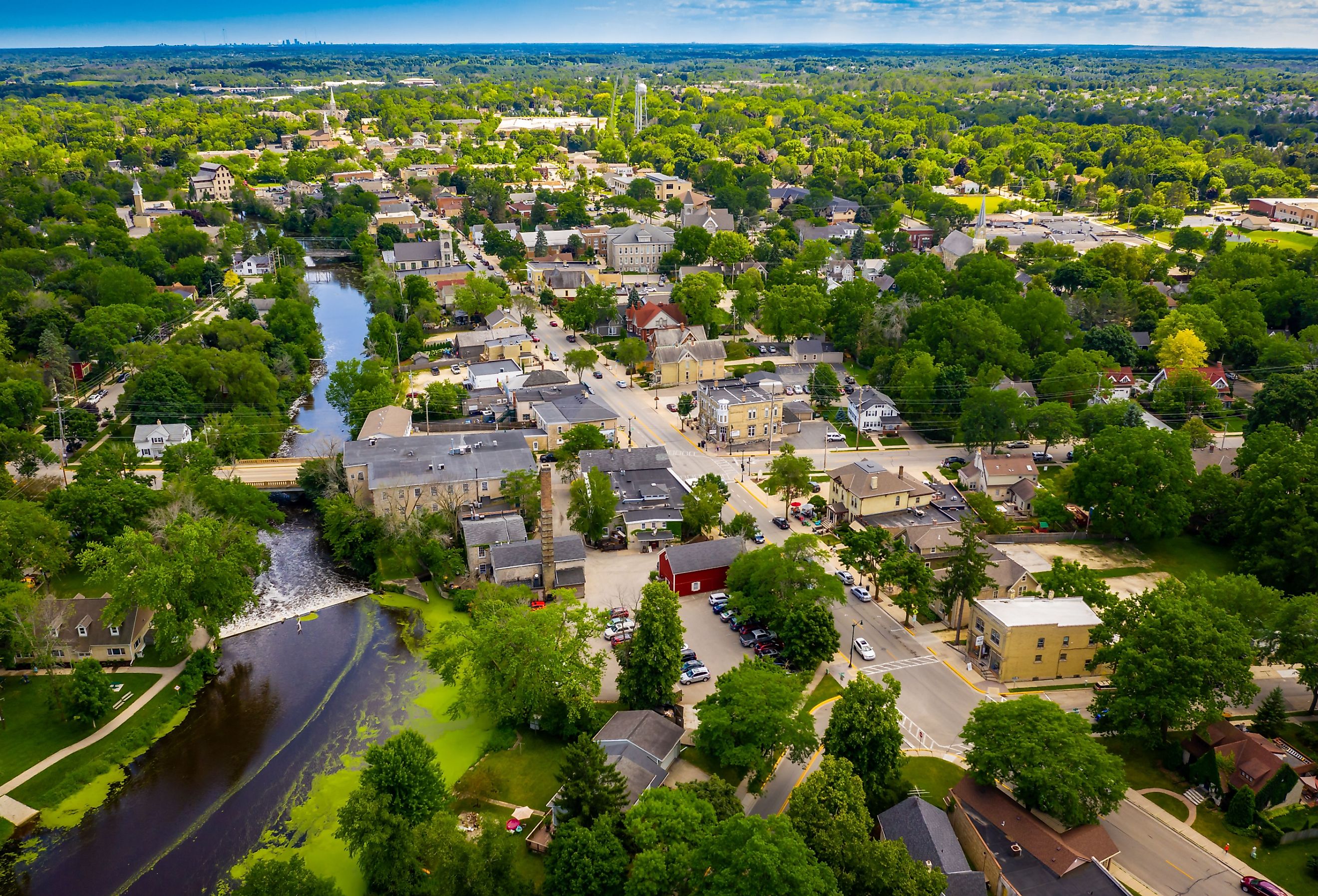 Aerial view of downtown Cedarburg, Wisconsin.