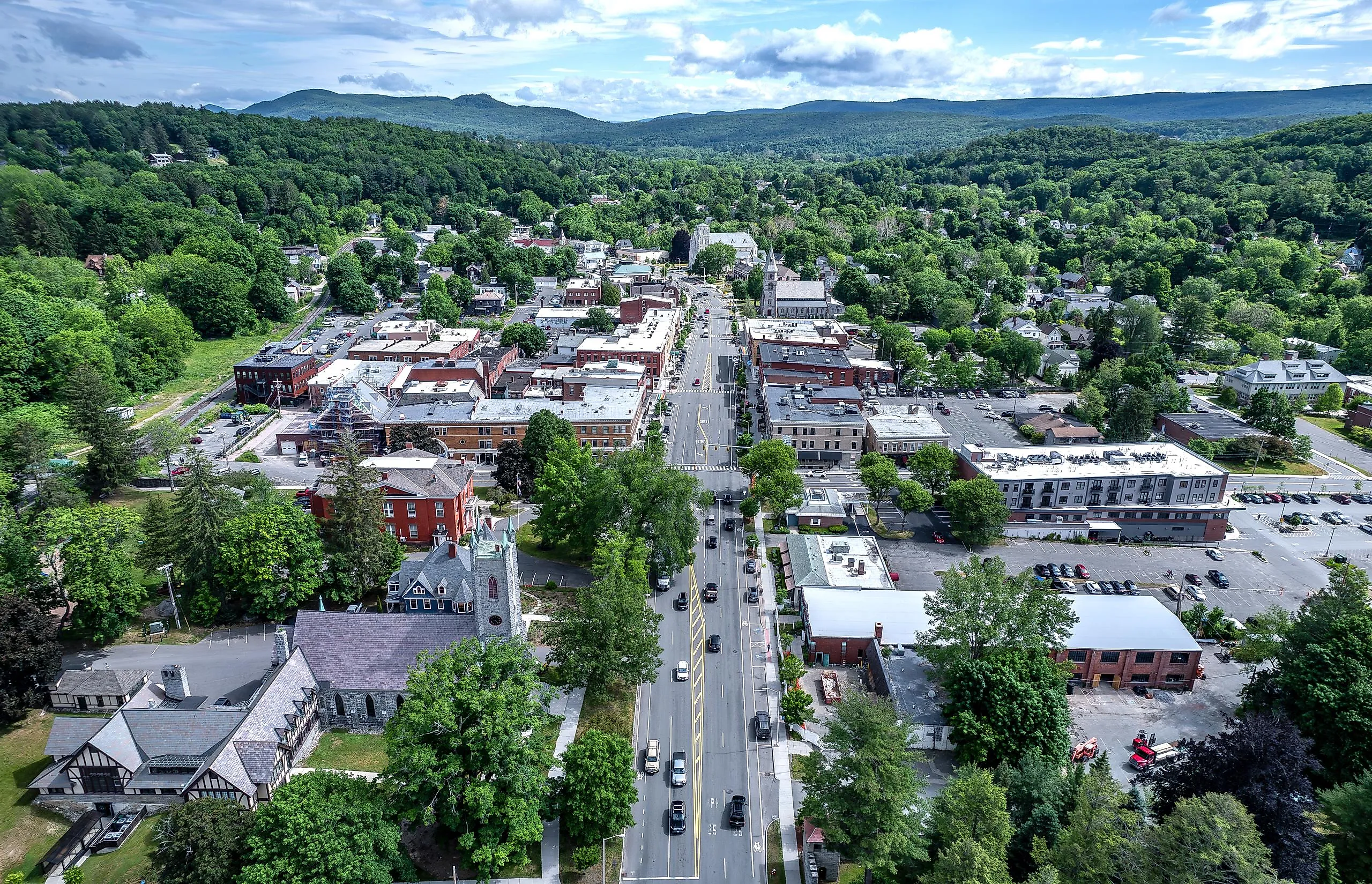 Aerial view of Great Barrington, Massachusetts.