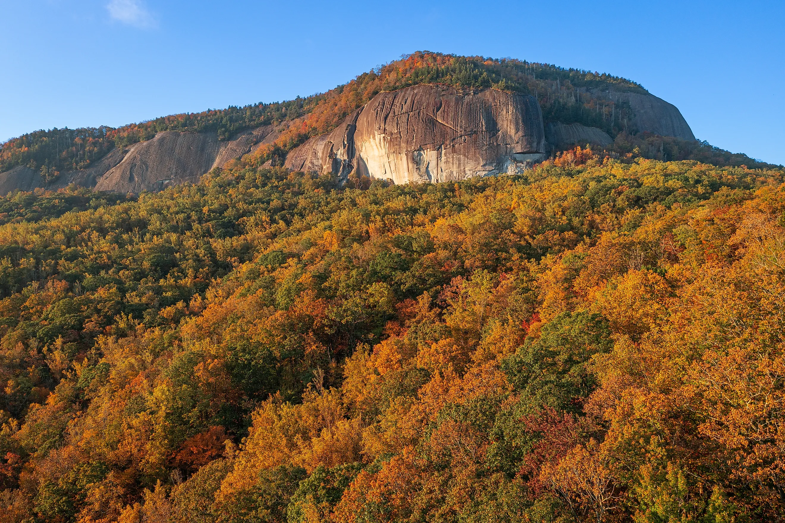 Pisgah National Forest, North Carolina, at Looking Glass Rock during autumn season in the morning.