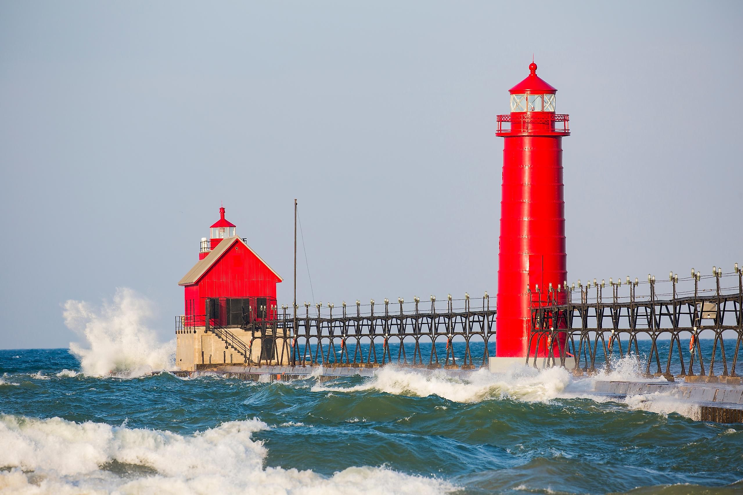 The famous Grand Haven Lighthouse in Grand Haven, on Lake Michigan.
