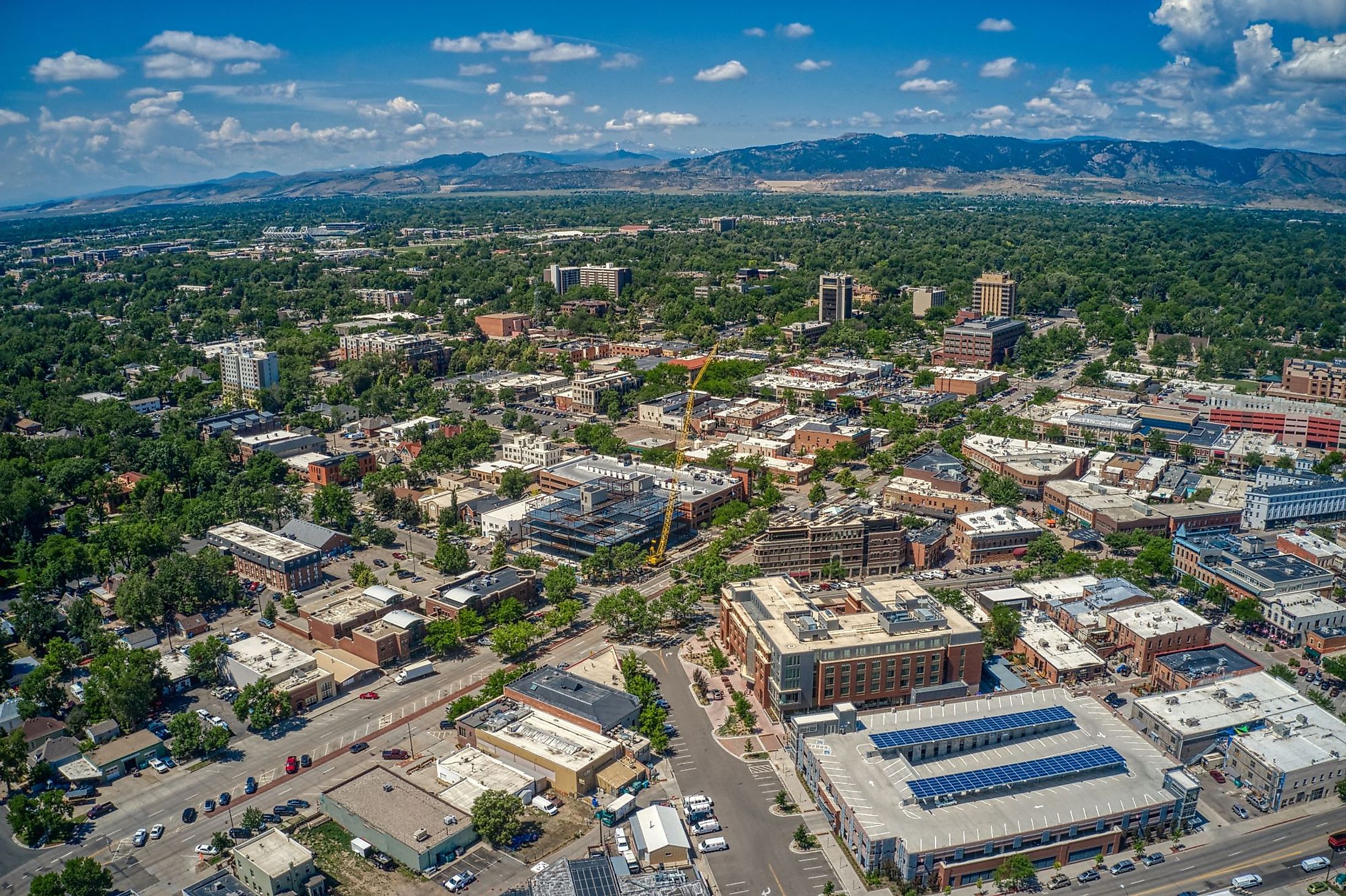 Aerial view of Fort Collins, Colorado during summer.