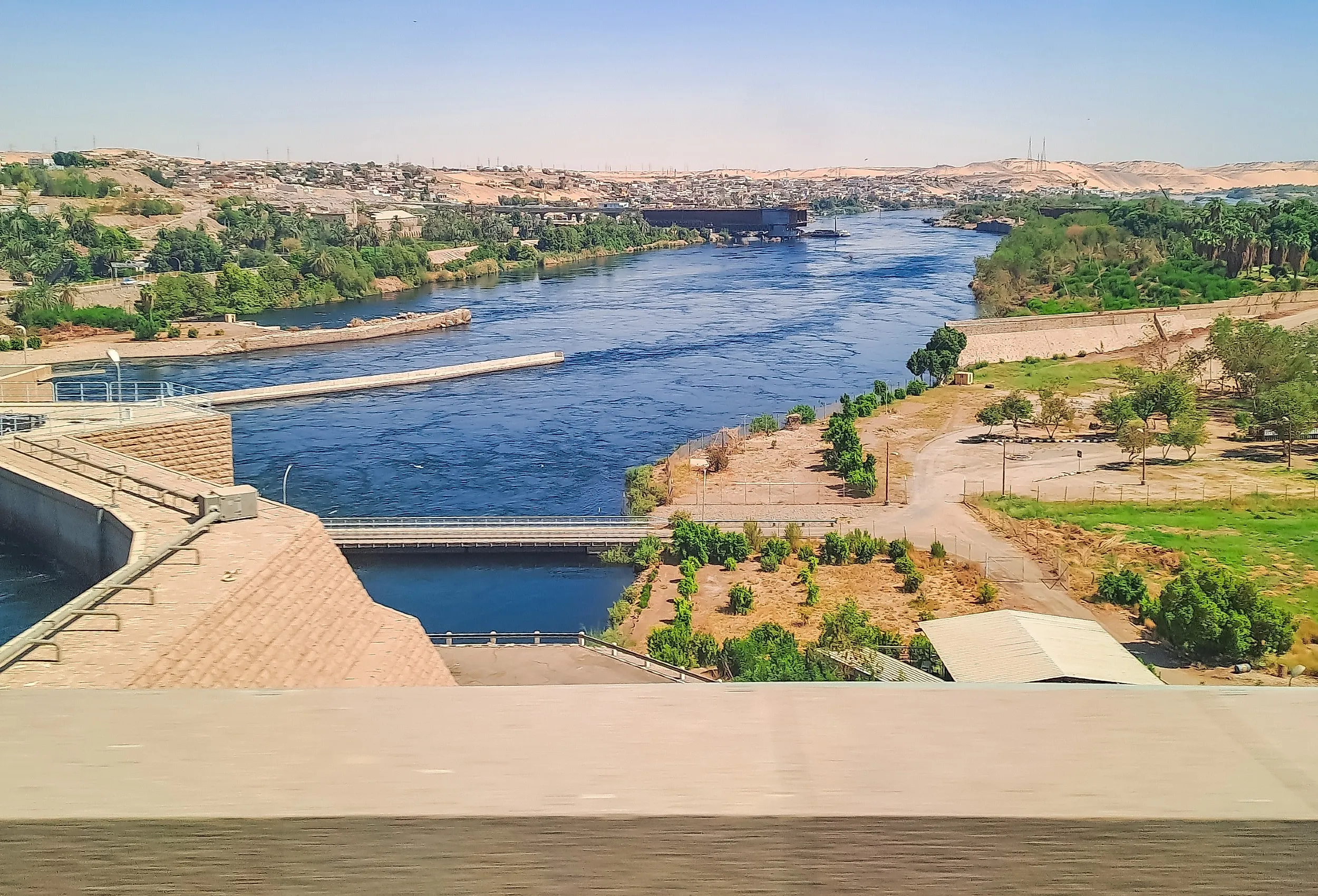 Aswan High Dam and Lake Nasser beautiful sunny day panorama, Egypt.
