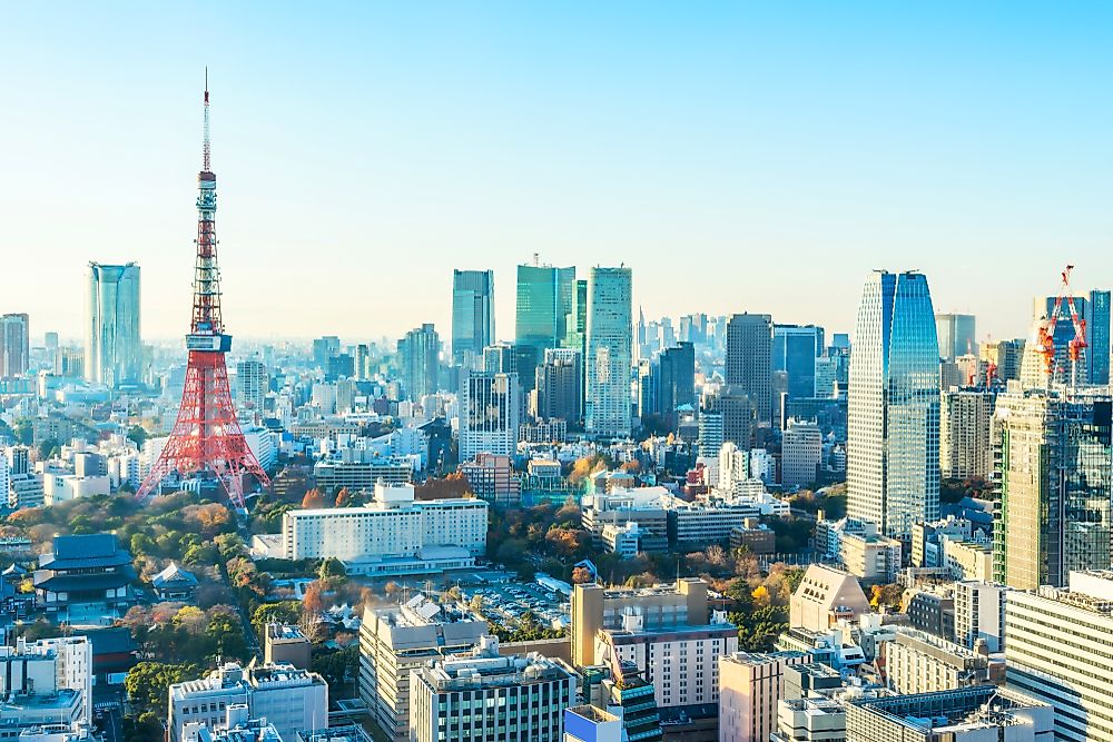 The financial center of Tokyo in Japan.