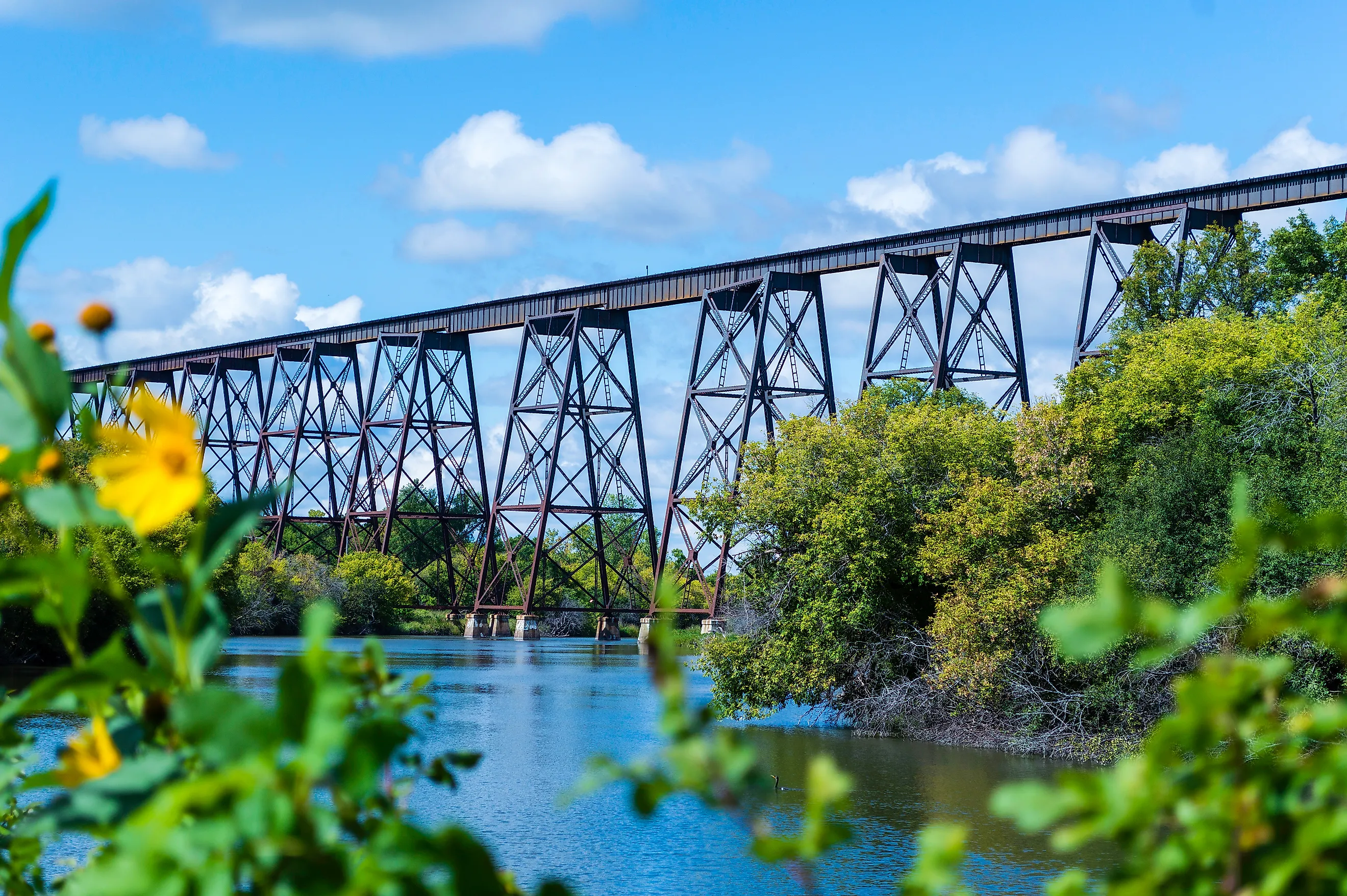 The Hi-Line Railroad Bridge runs over the Sheyenne River in Valley City, North Dakota.