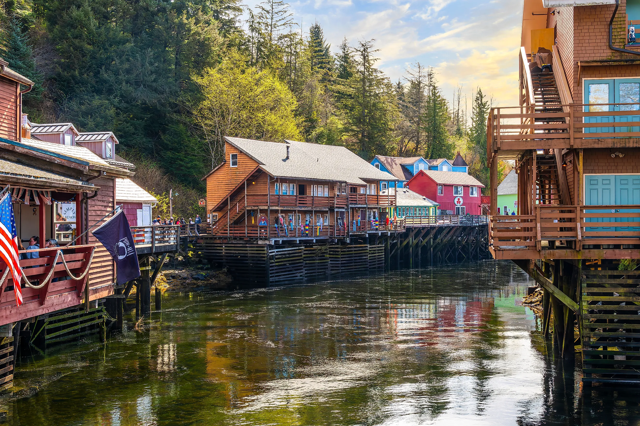 Historic shops along the Ketchikan Creek in Ketchikan, Alaska. Editorial credit: Kirk Fisher / Shutterstock.com