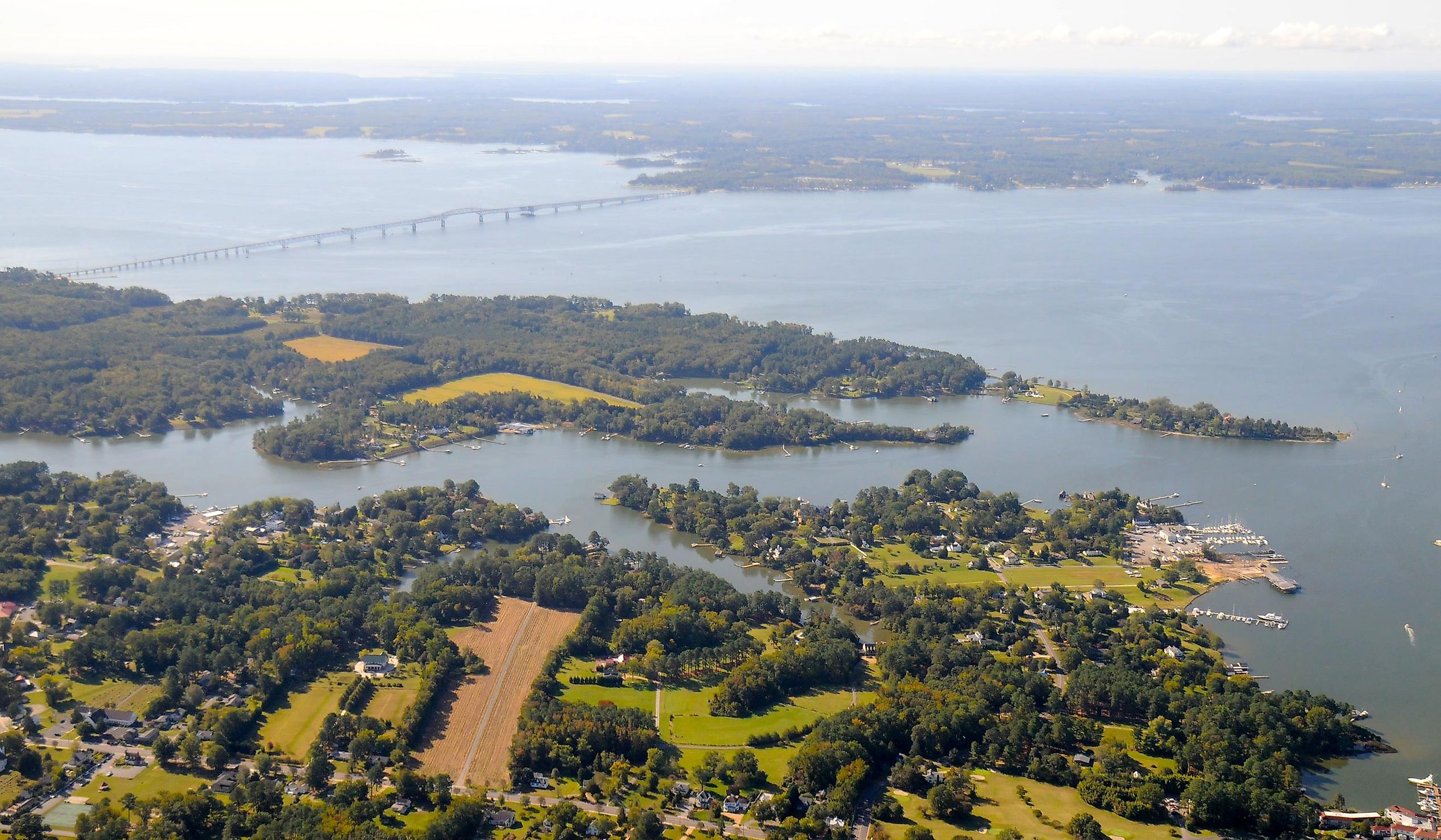  Aerial view of Irvington, Virginia, on the banks of the Rappahannock River. Image credit David Broad via Wikimedia Commons