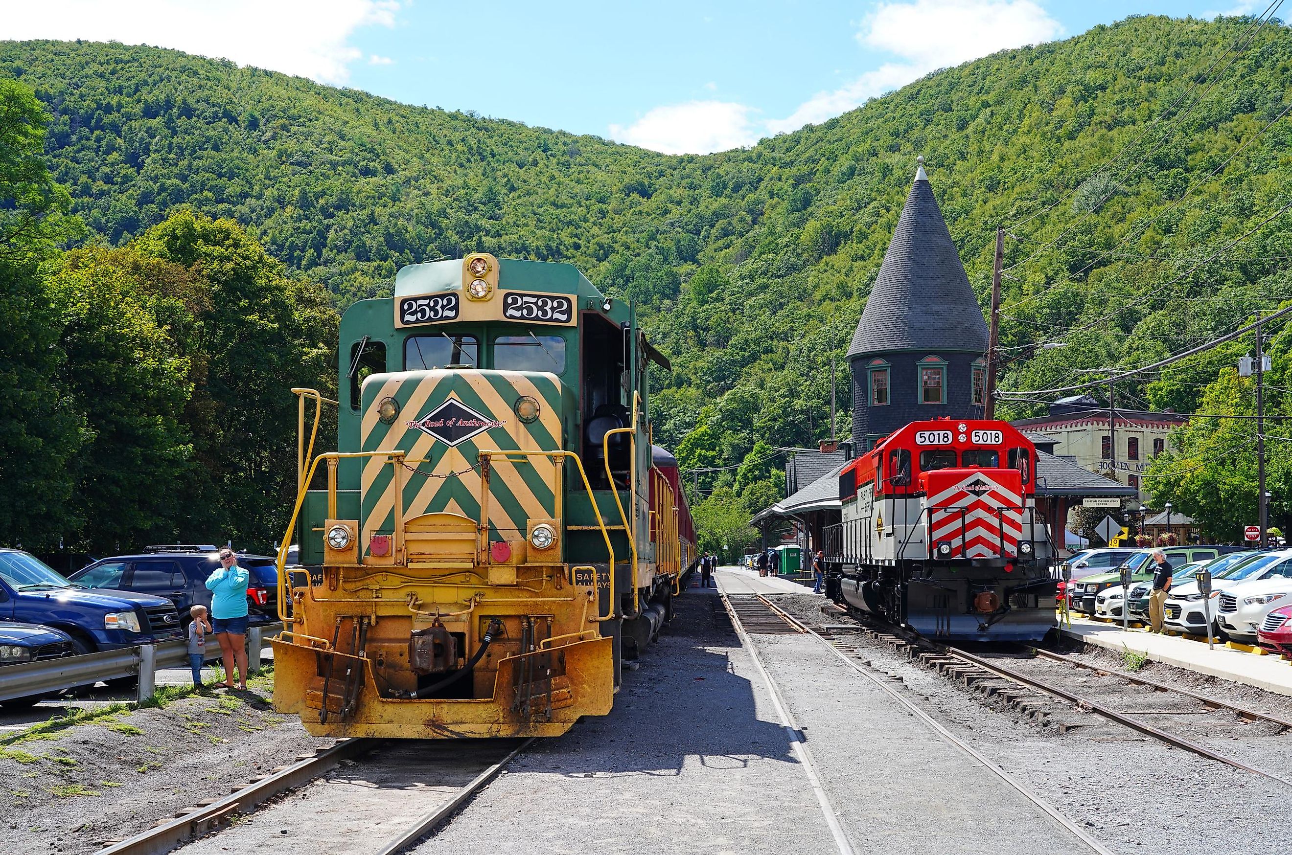 view of the historic Lehigh Gorge Scenic Railway of Reading & Northern Railroad in Jim Thorpe, Carbon County, Pennsylvania, United States.