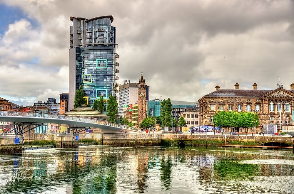 A view of Belfast and the river Lagan in Northern Ireland.
