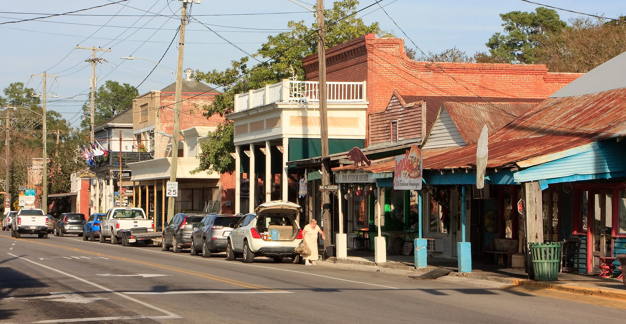 East Bridge Street in downtown Breaux Bridge, Louisiana. Editorial credit: danf0505 / Shutterstock.com.