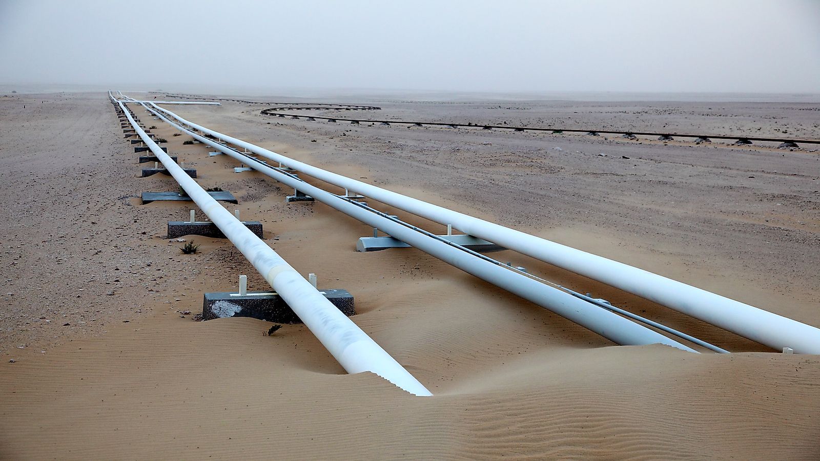 Oil pipeline in the desert of Qatar.