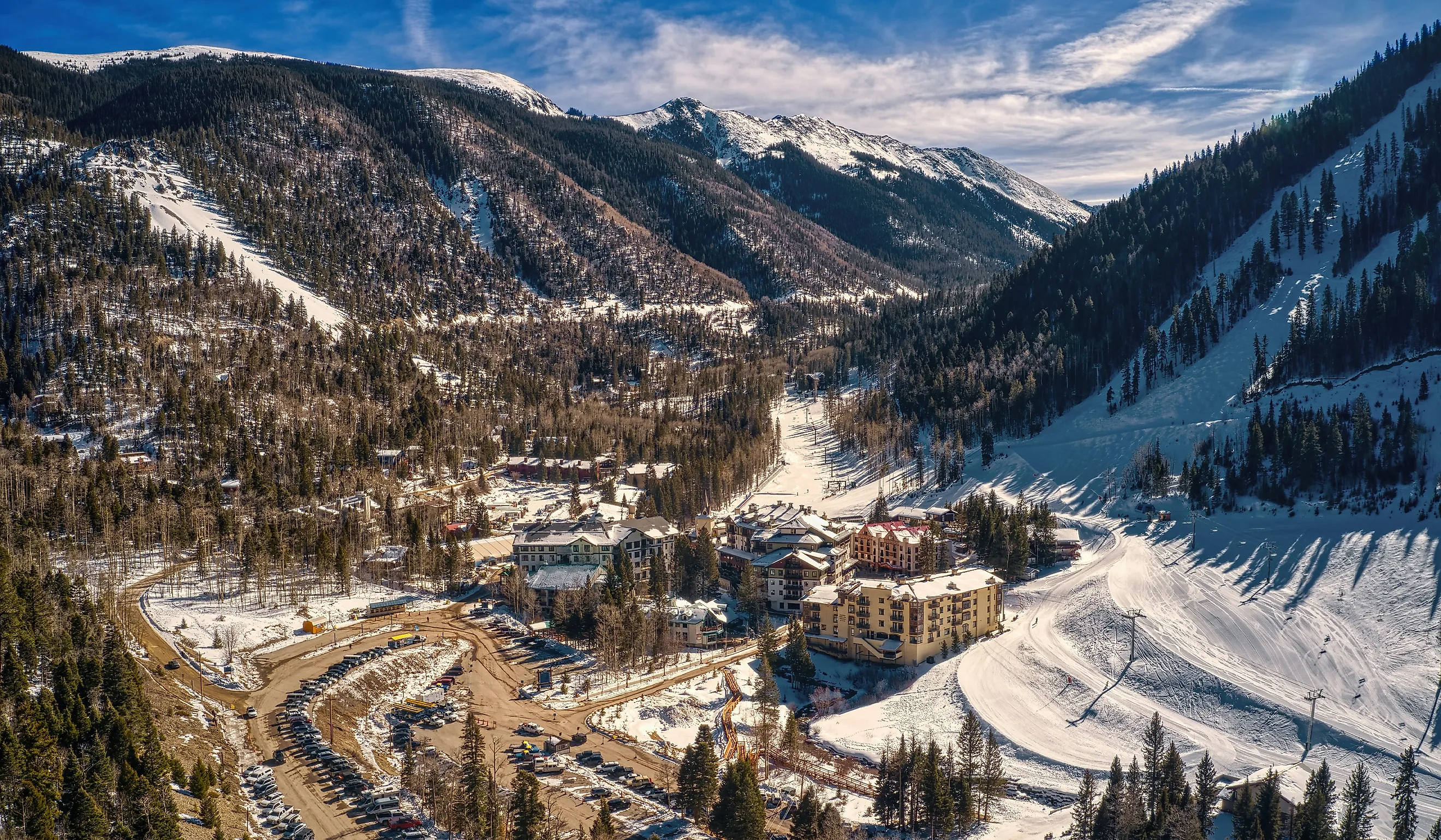 Aerial View of popular Ski Slopes near Taos, New Mexico.