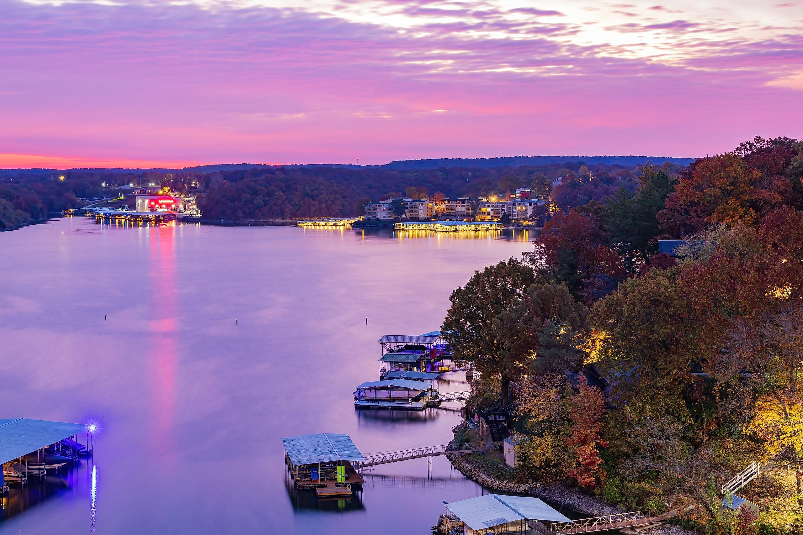 Sunrise high angle view of the beautiful Lake Ozark at Missouri.