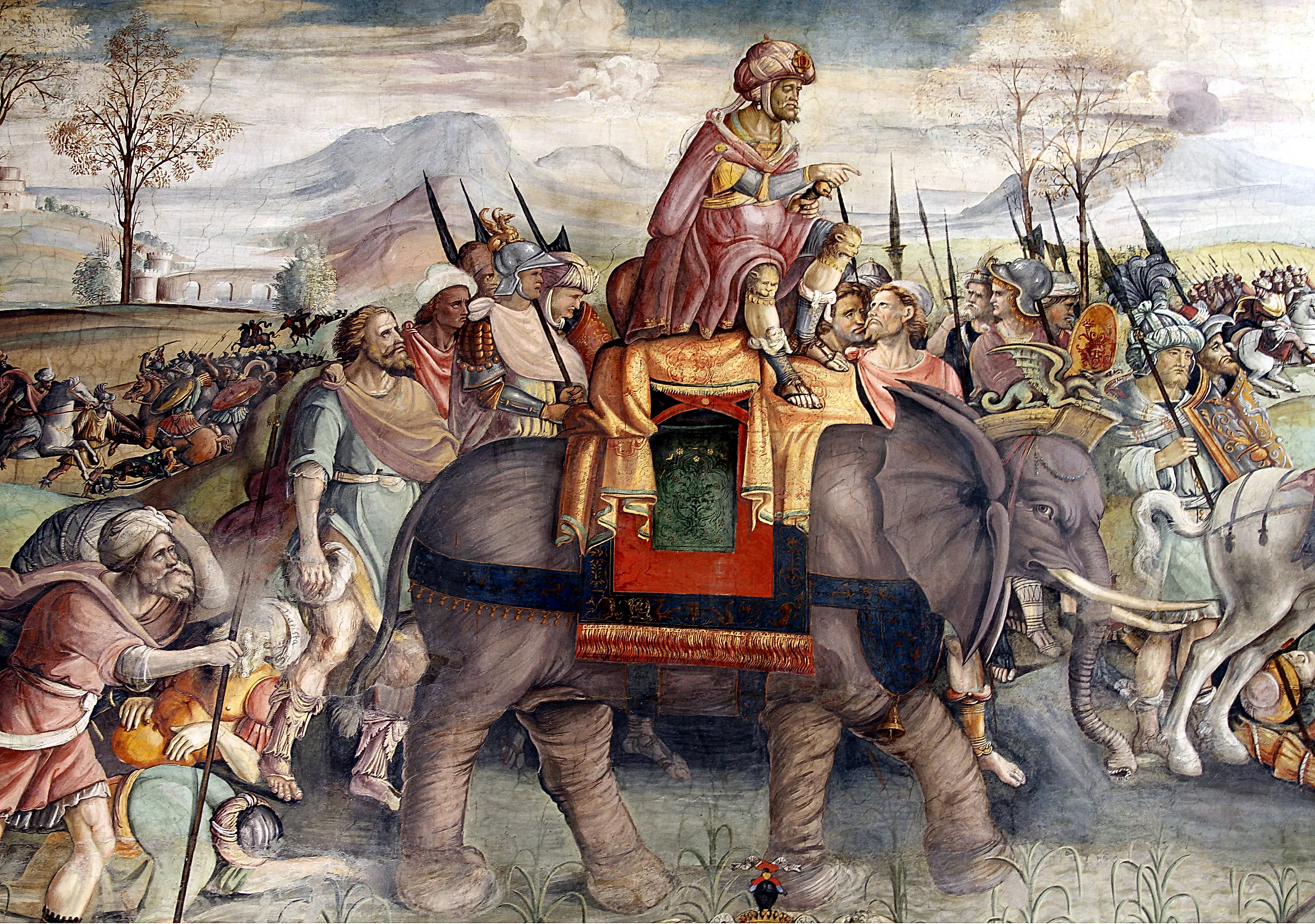 Hannibal Crossing the Alps; detail from a fresco by Jacopo Ripanda, ca 1510, Palazzo dei Conservatori (Capitoline Museum), Rome