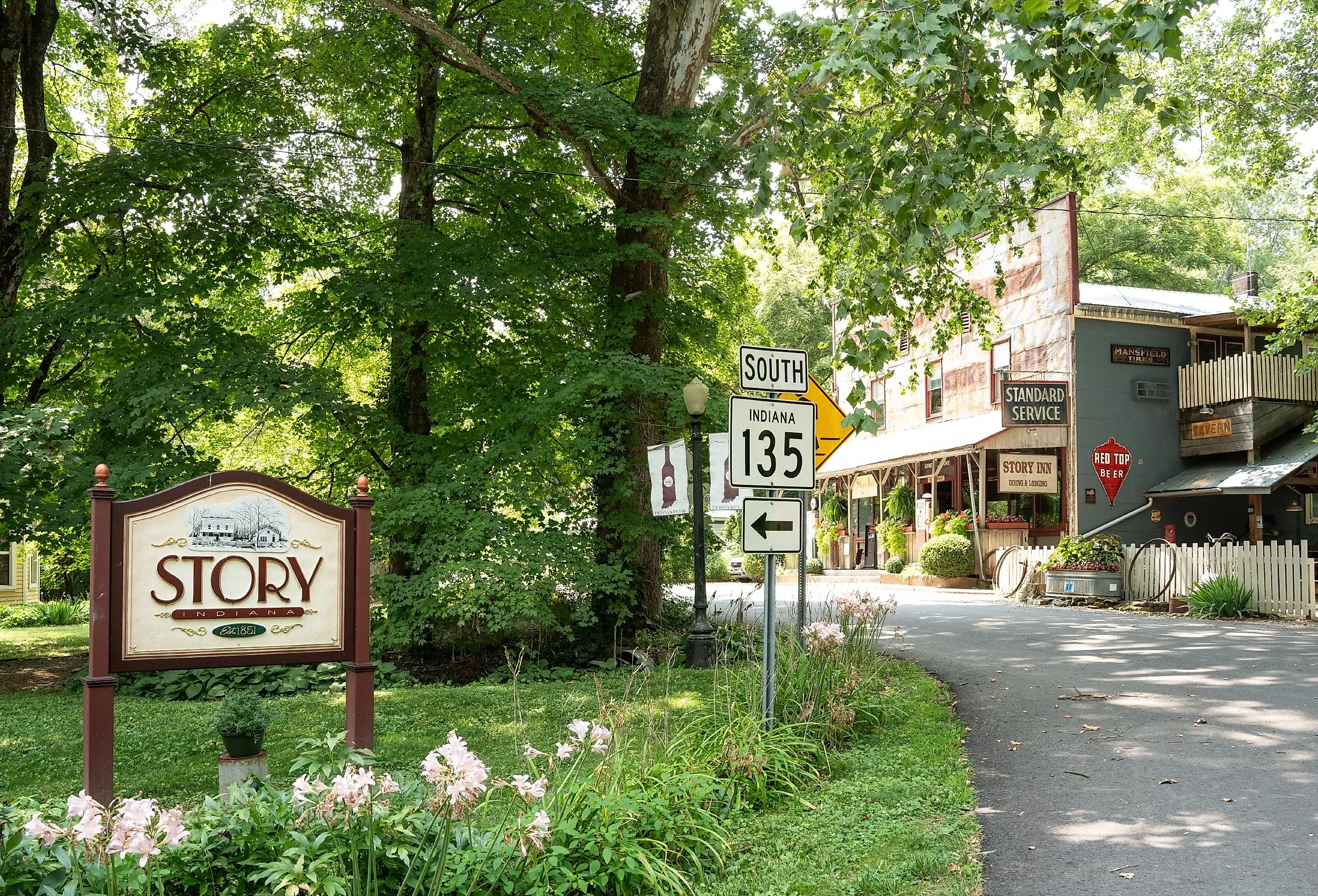 Historic downtown and sign, Story, Indiana. Image credit Little Vignettes Photo via Shutterstock
