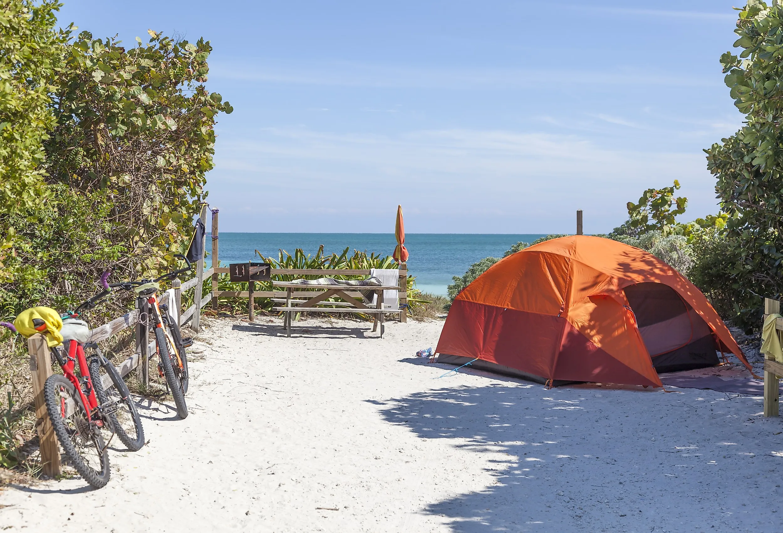 Camping at the beach in Bahia Honda State Park, Florida Keys, United States.