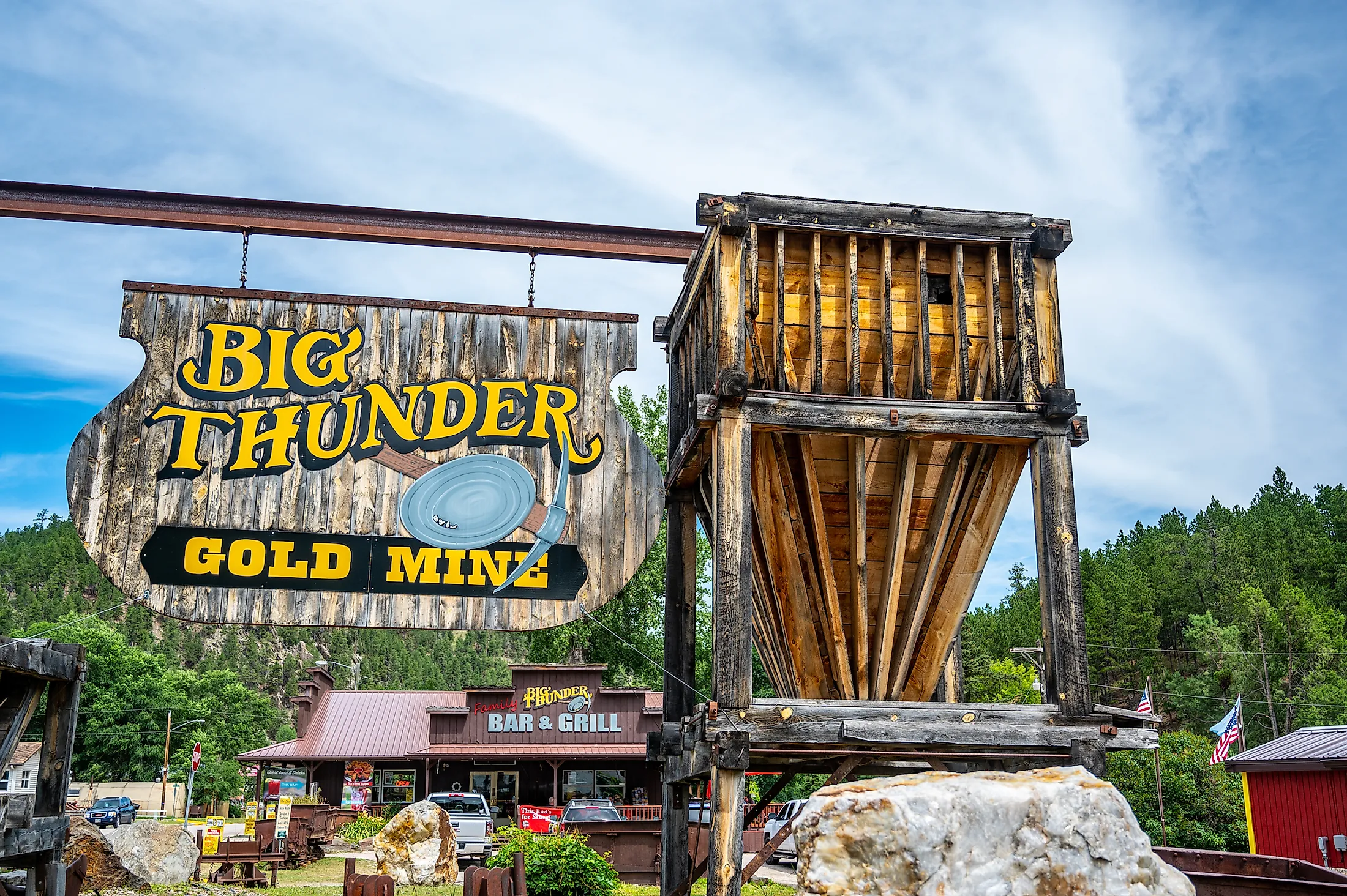 Big Thunder Gold Mine entrance sign in South Dakota. Editorial credit: Lost_in_the_Midwest / Shutterstock.com