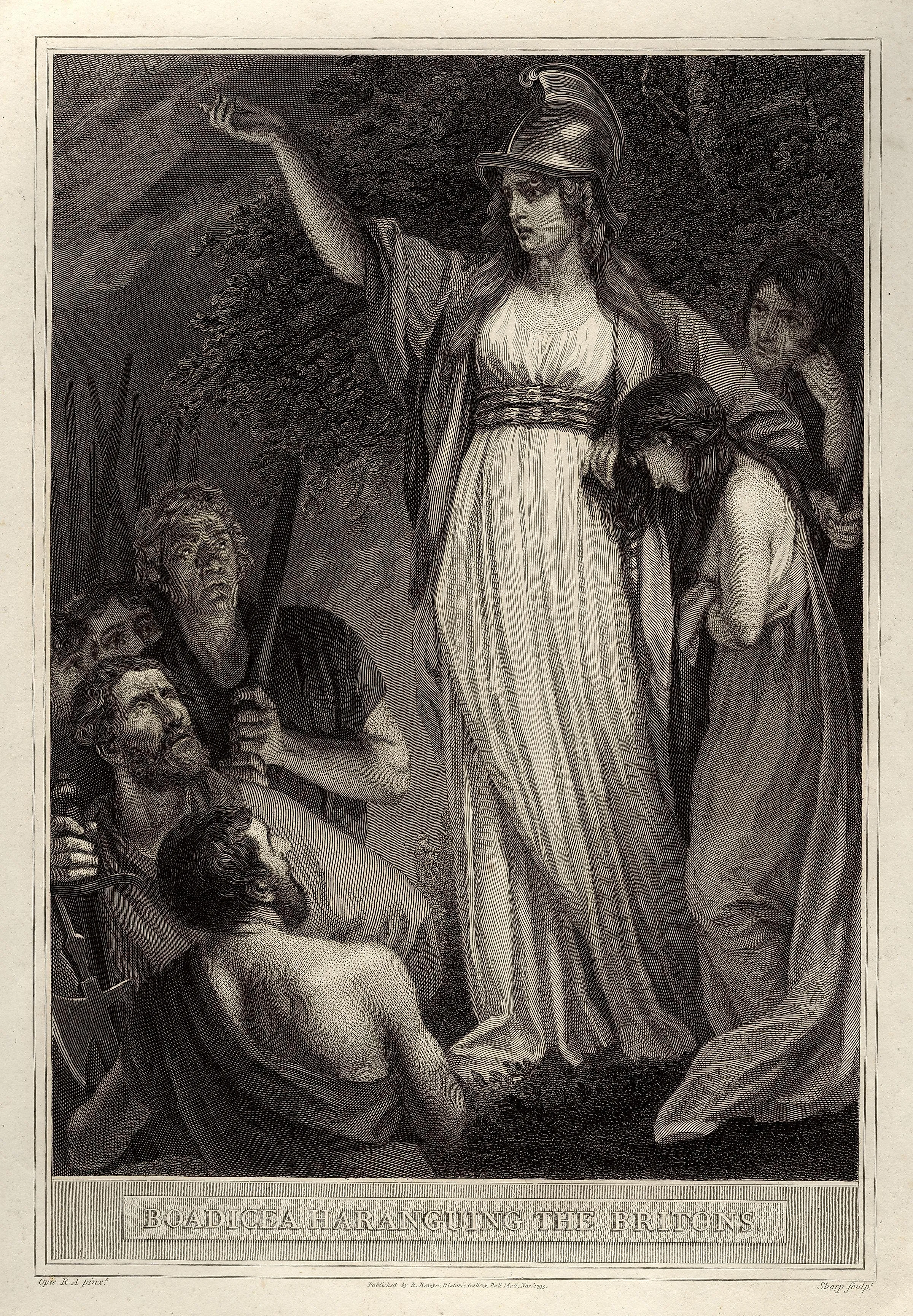 A 1793 engraving by William Sharp of Boudicca (or Boadicea), rallying Britons to her cause. National Portrait Gallery / Commons.Wikimedia.org