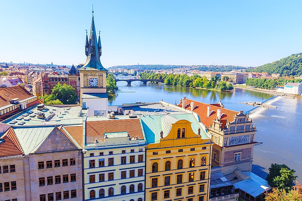 In Czechia, the city of Prague sits on the Vltava Rive, the longest river wholly within the country.