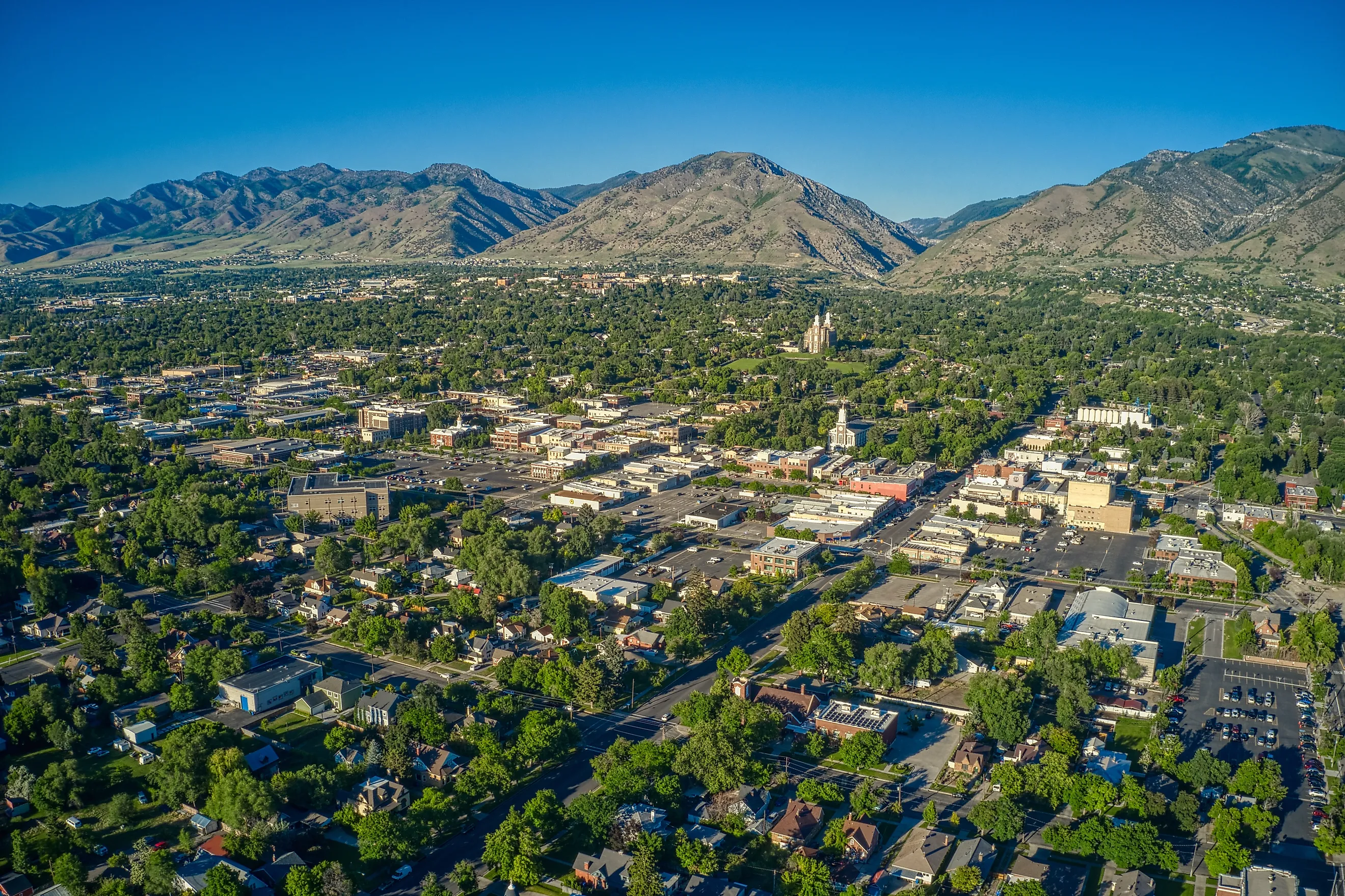 Aerial view of Logan, Utah in summer