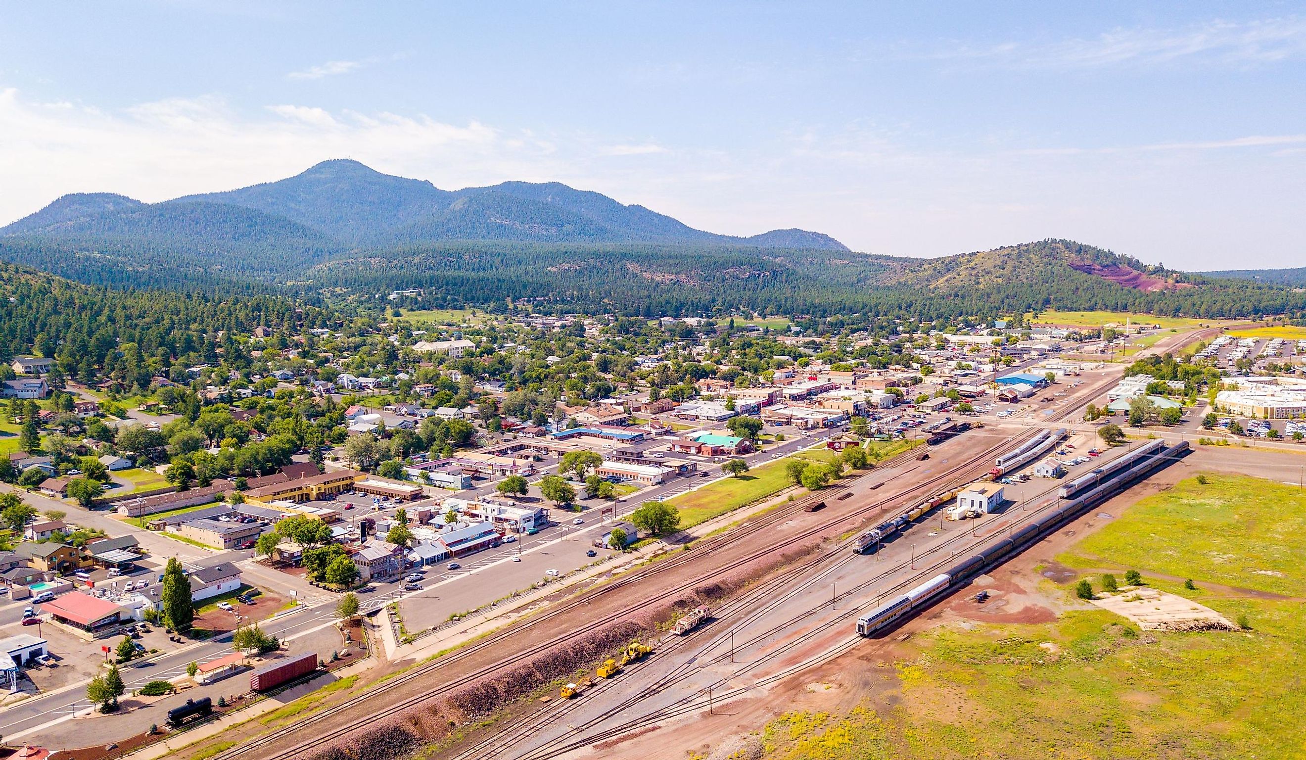 Aerial view of the Arizona Williams city and the railway station in Arizona. Route 66.