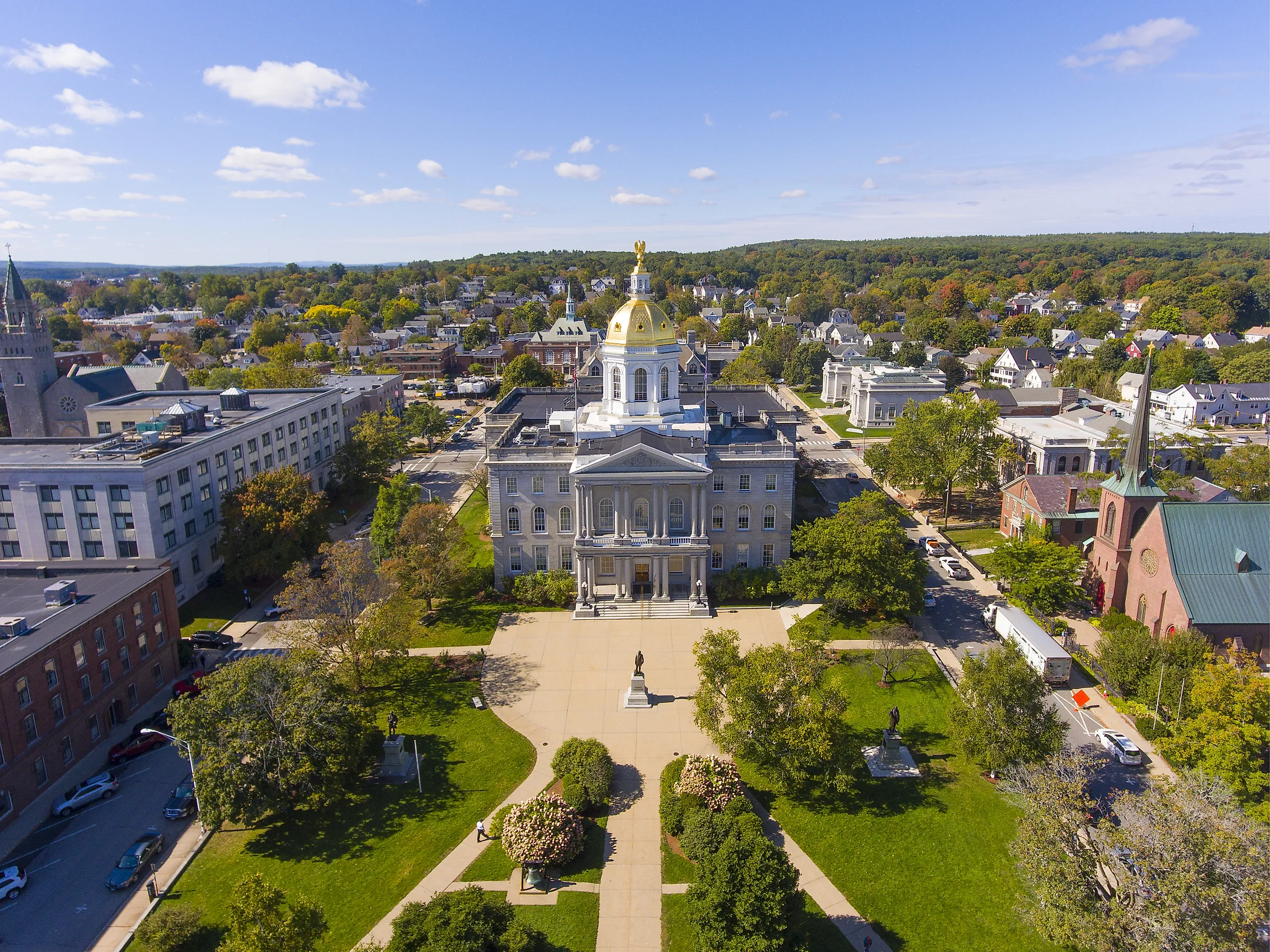 Aerial view of the New Hampshire State House in Concord, New Hampshire.