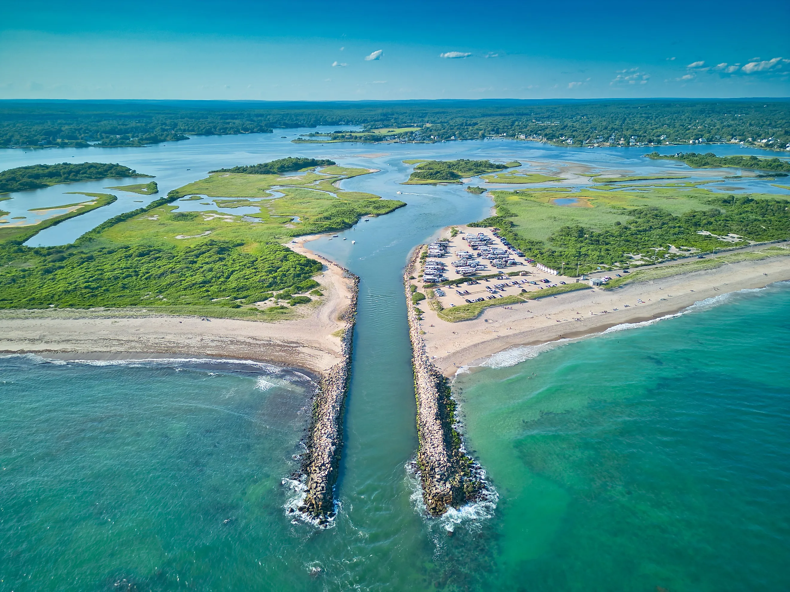 The sandy beach in Charlestown, Rhode Island.