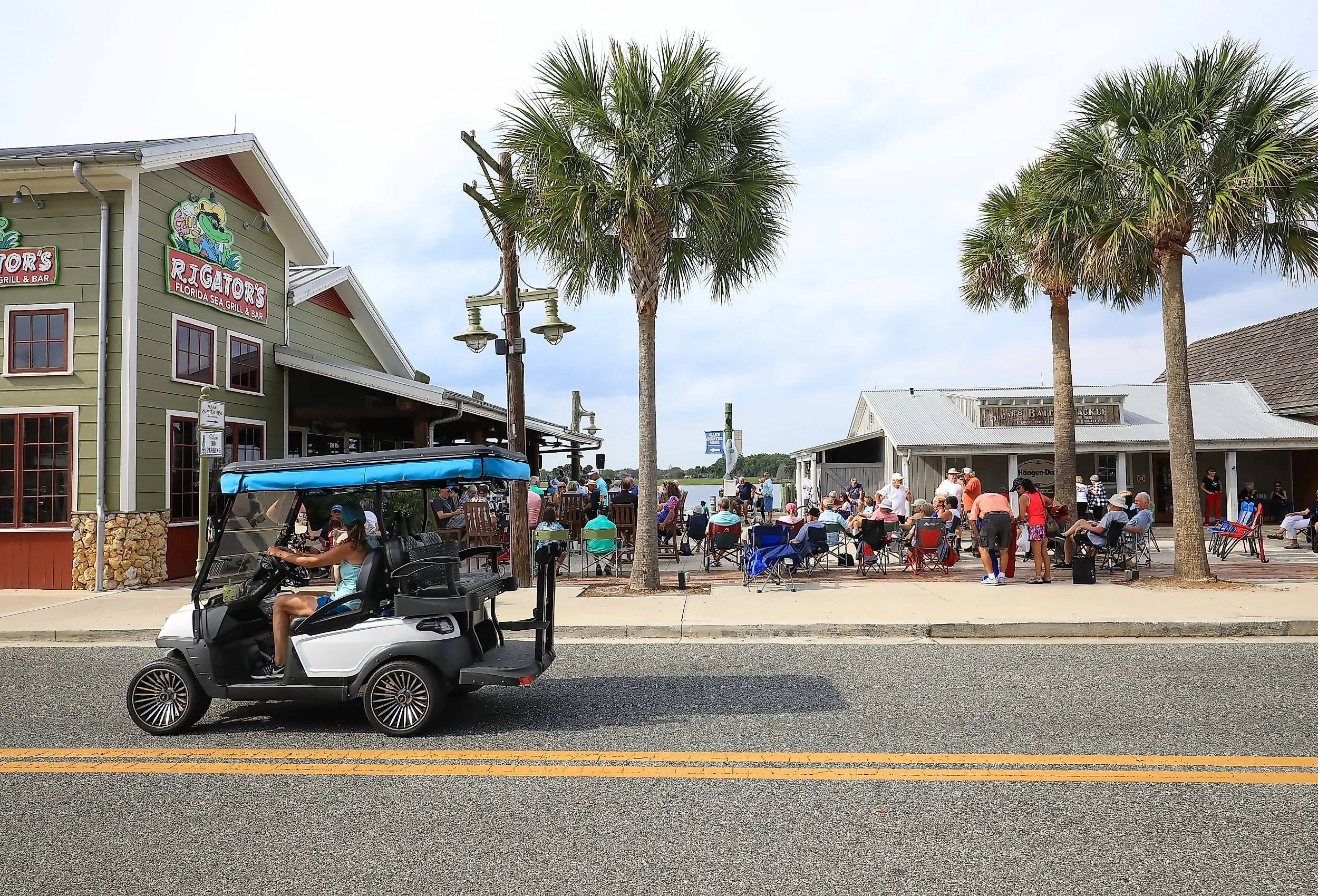 The Villages is a popular retirement golf cart community in Sumter County, Florida. Image credit Jillian Cain Photography via Shutterstock