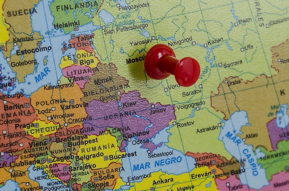 Eastern Europe countries are shown here in their position west of Russia.