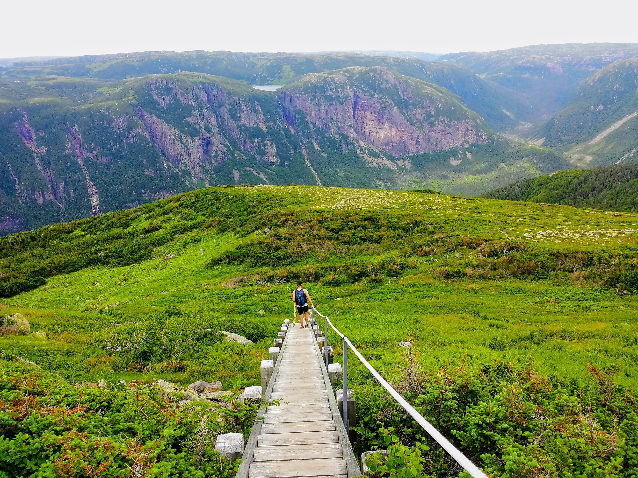 Hiking in beautiful Gros Morne National Park atop Gros Morne Mountain in Newfoundland and Labrador.