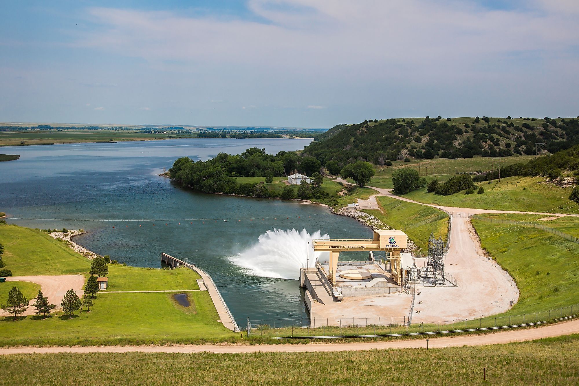 Outlet from the Kingsley Hydro Plant Power Generation facility at Kingsley Dam, near Ogallala, Nebraska. Editorial credit: Bob Pool / Shutterstock.com