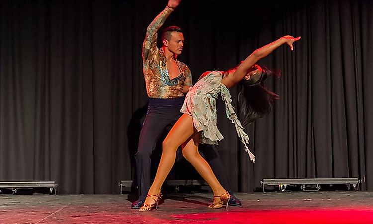 A couple performing a salsa dance.