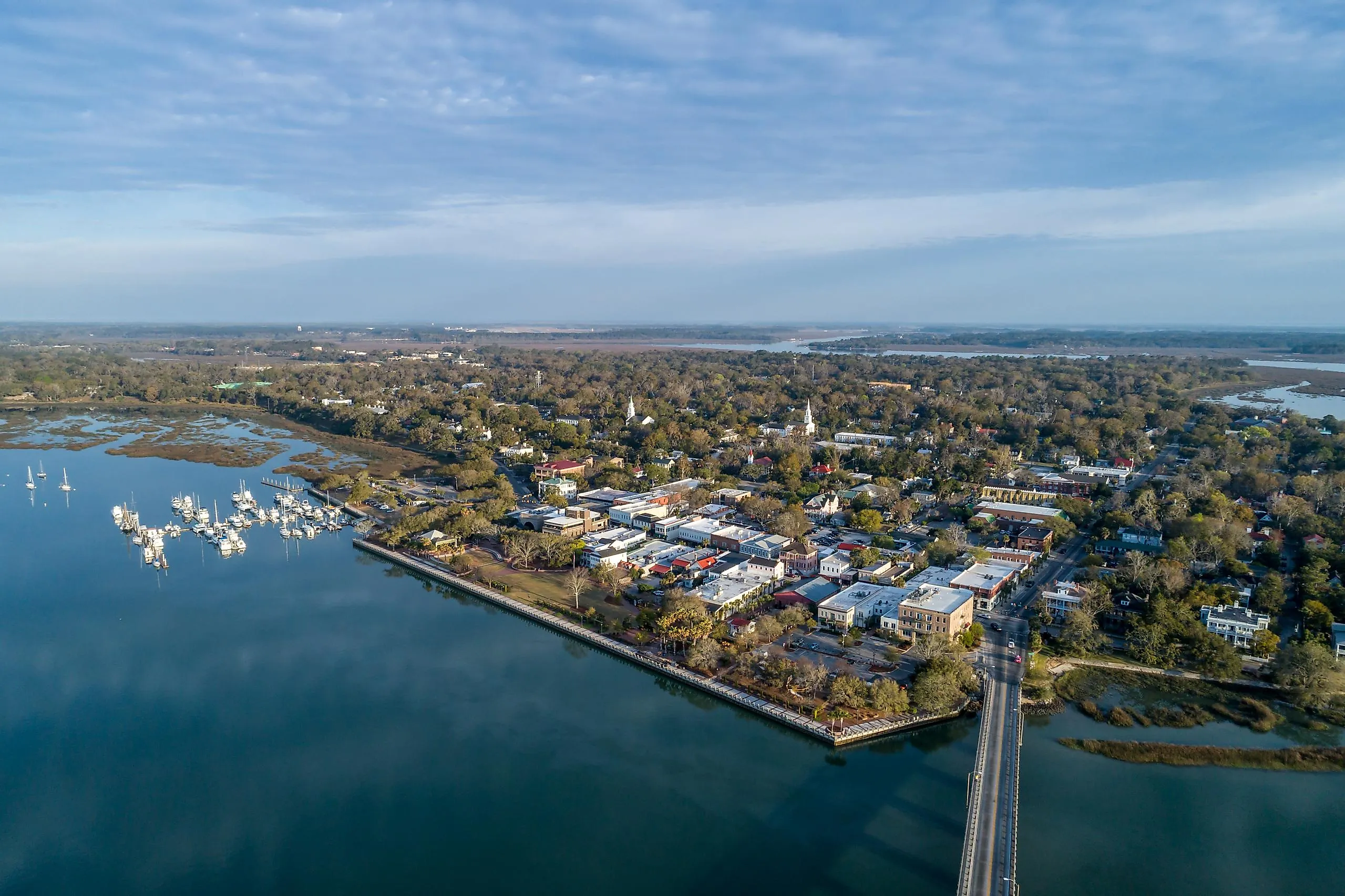 Aerial view of Downtown Beaufort, South Carolina.