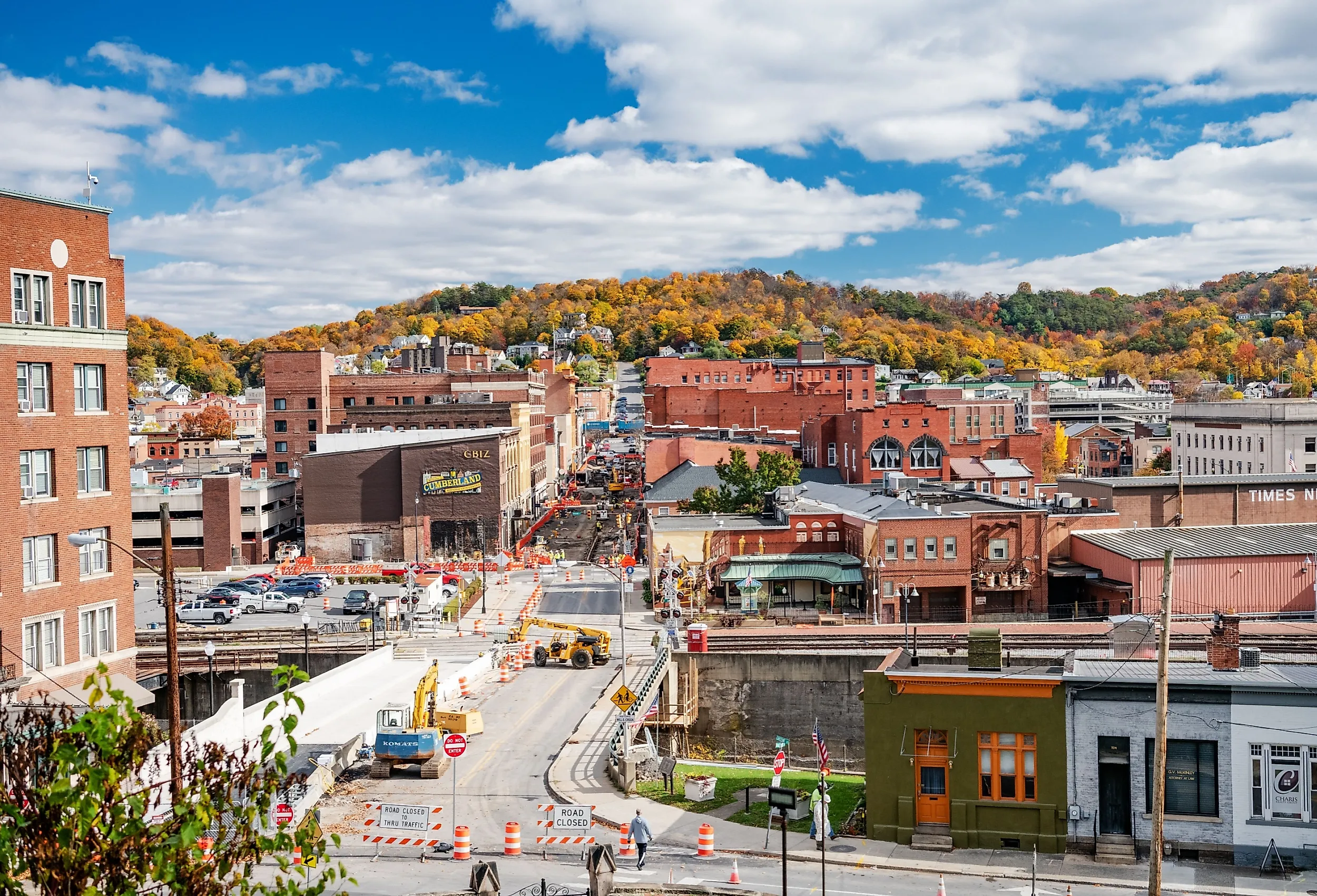 Cumberland, Maryland city-view with fall foliage in the background. Editorial credit: Kosoff / Shutterstock.com