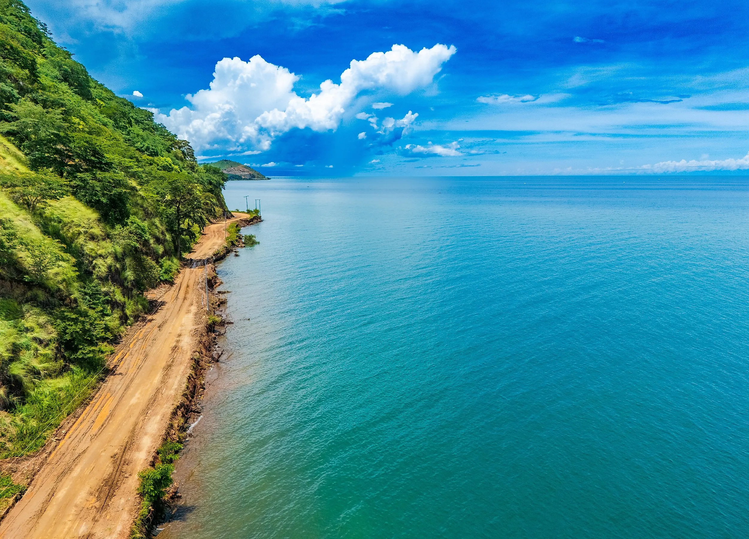 Stunning aerial view of the expansive blue waters of Lake Tanganyika.