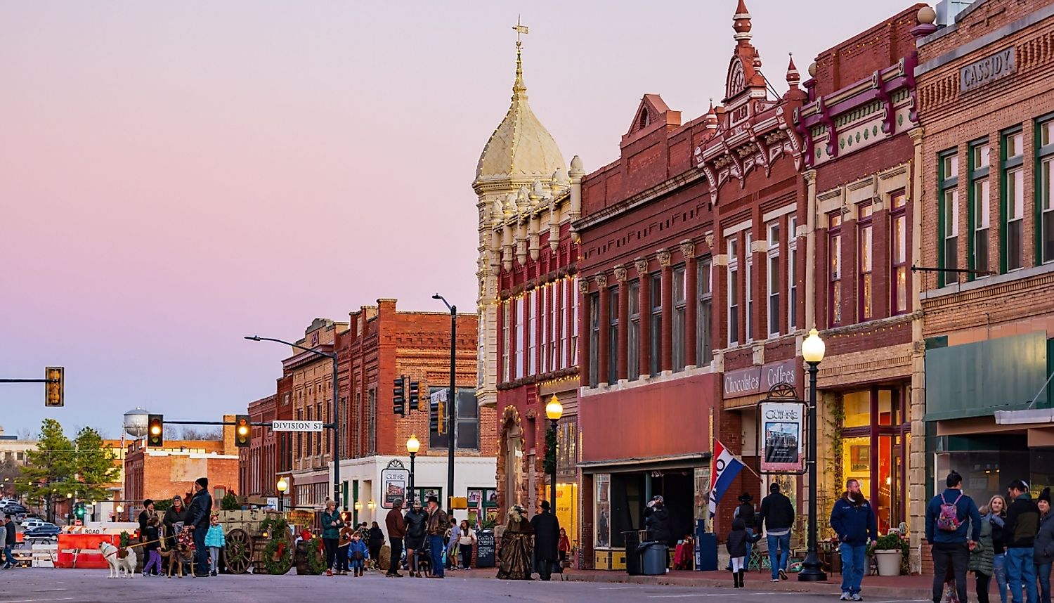 Night view of the historical building in Guthrie. Editorial credit: Kit Leong / Shutterstock.com