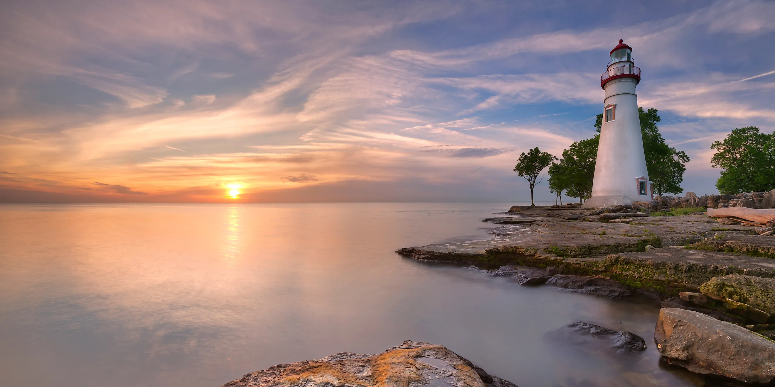 The Marblehead Lighthouse on the edge of Lake Erie in Ohio. 