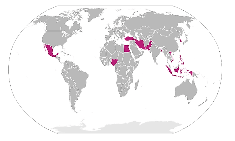 A map showing the Next 11 countries of the world.