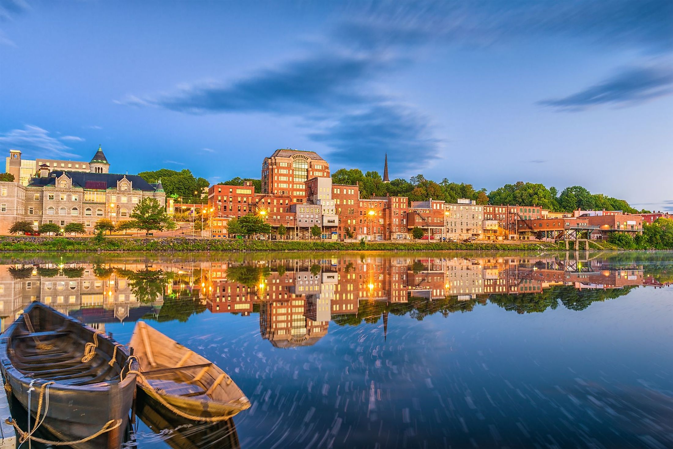 Augusta, Maine skyline on the river. 