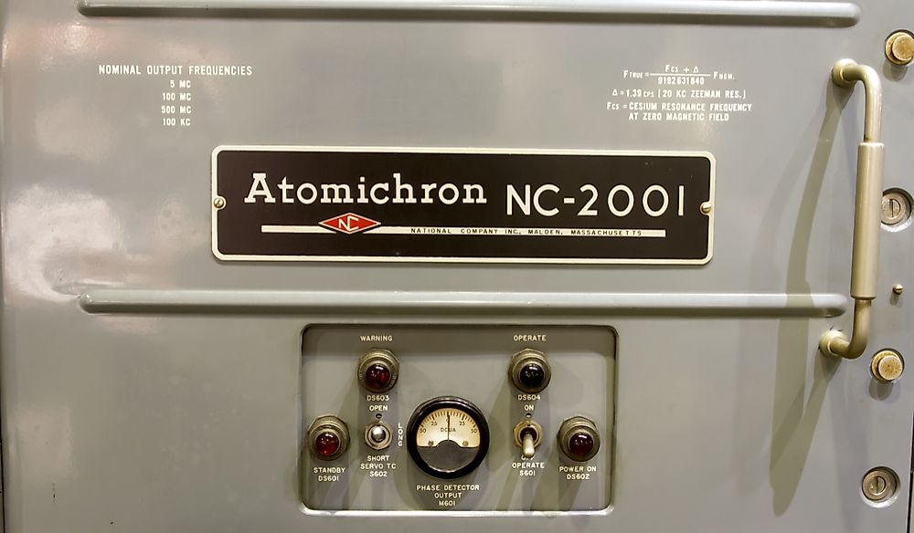 Antique atomichron atomic clock. Editorial credit: karenfoleyphotography / Shutterstock.com