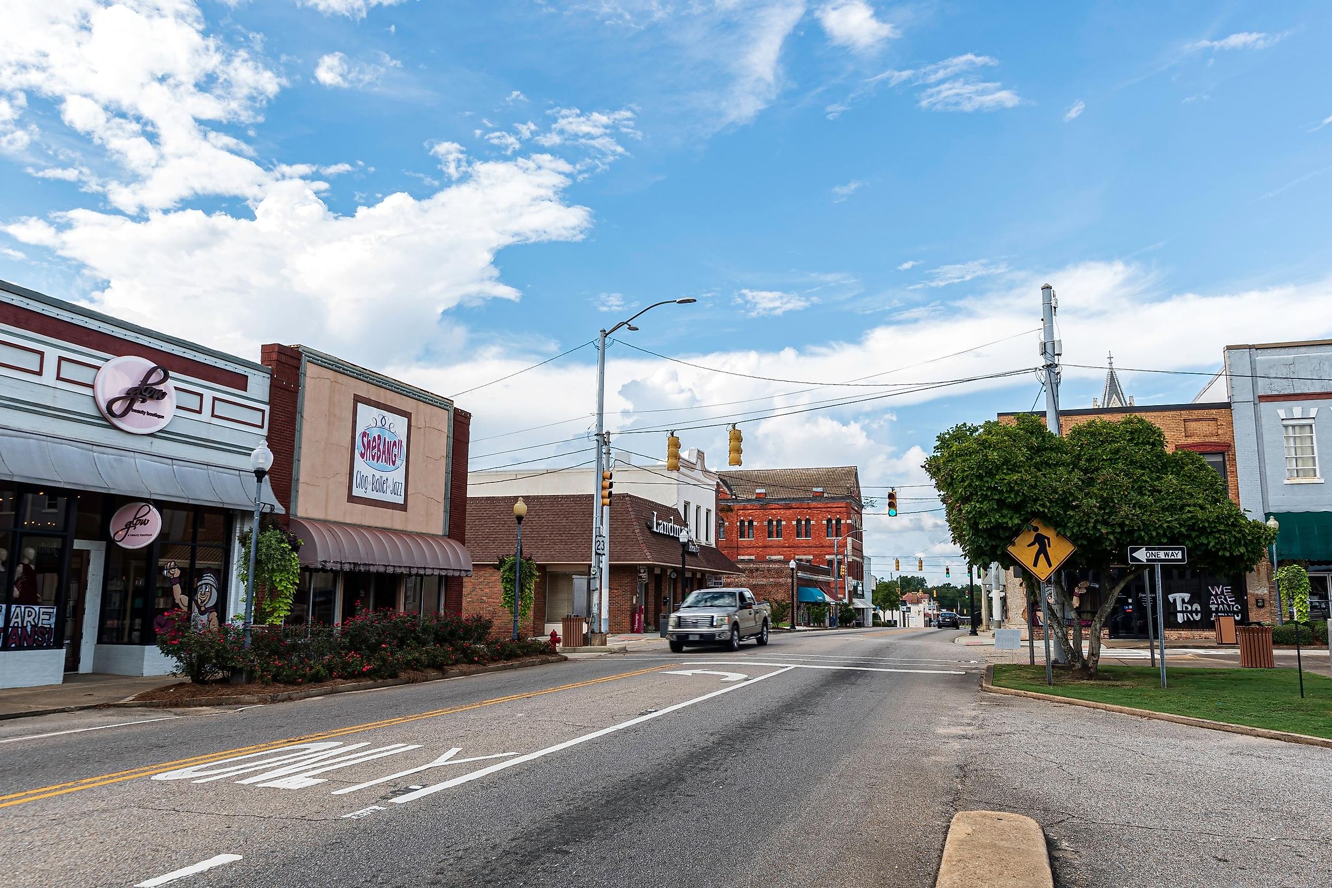 Eufaula, Alabama, USA - August 13, 2022: Main street in historic downtown
