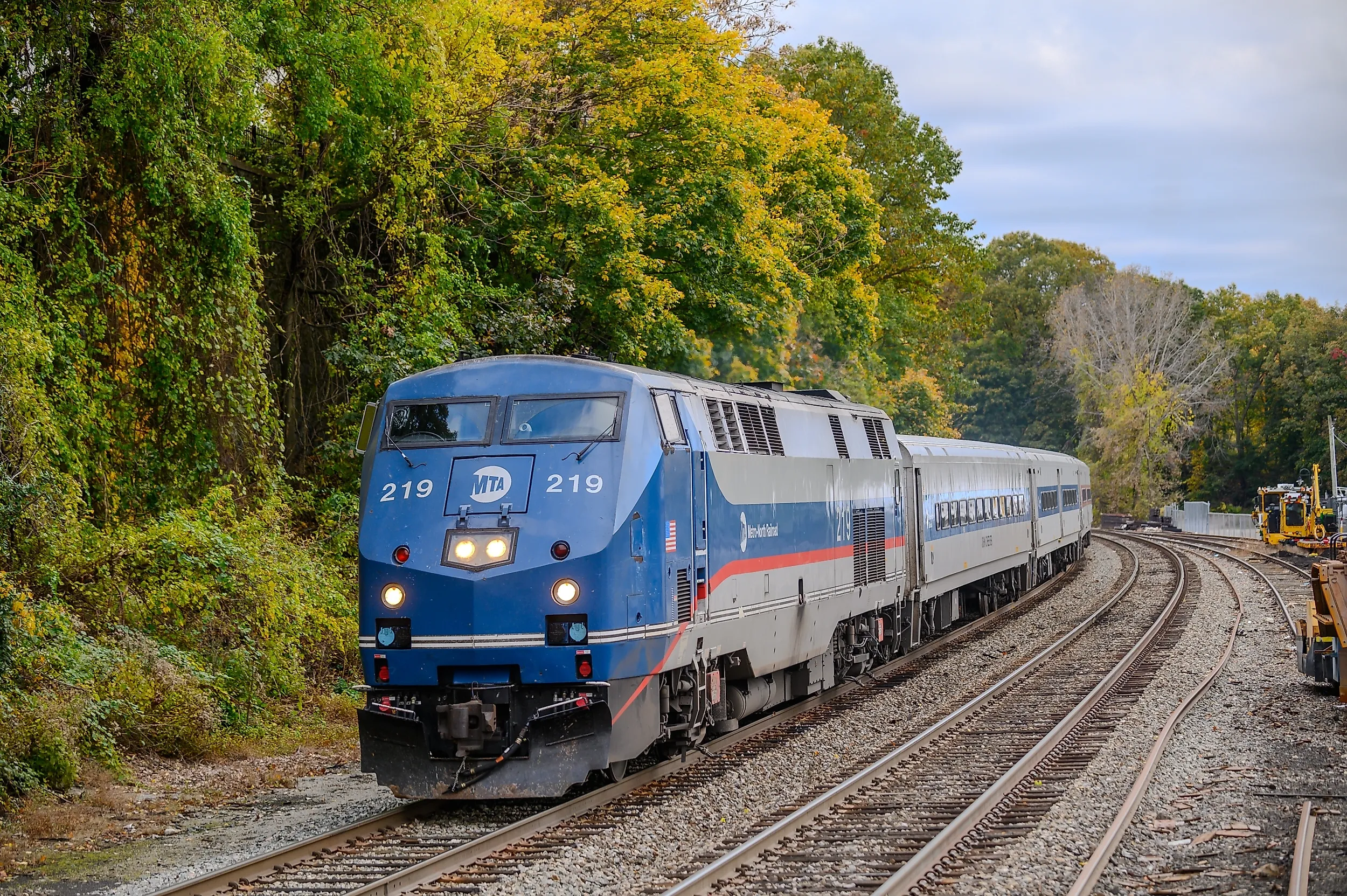 Peekskill, NY USA 10-31-2023 - Metro-North P32AC-DM leading a Northbound Commuter Service at Peekskill, NY - Editorial Photo Credit: Krtz07 Shutterstock. 