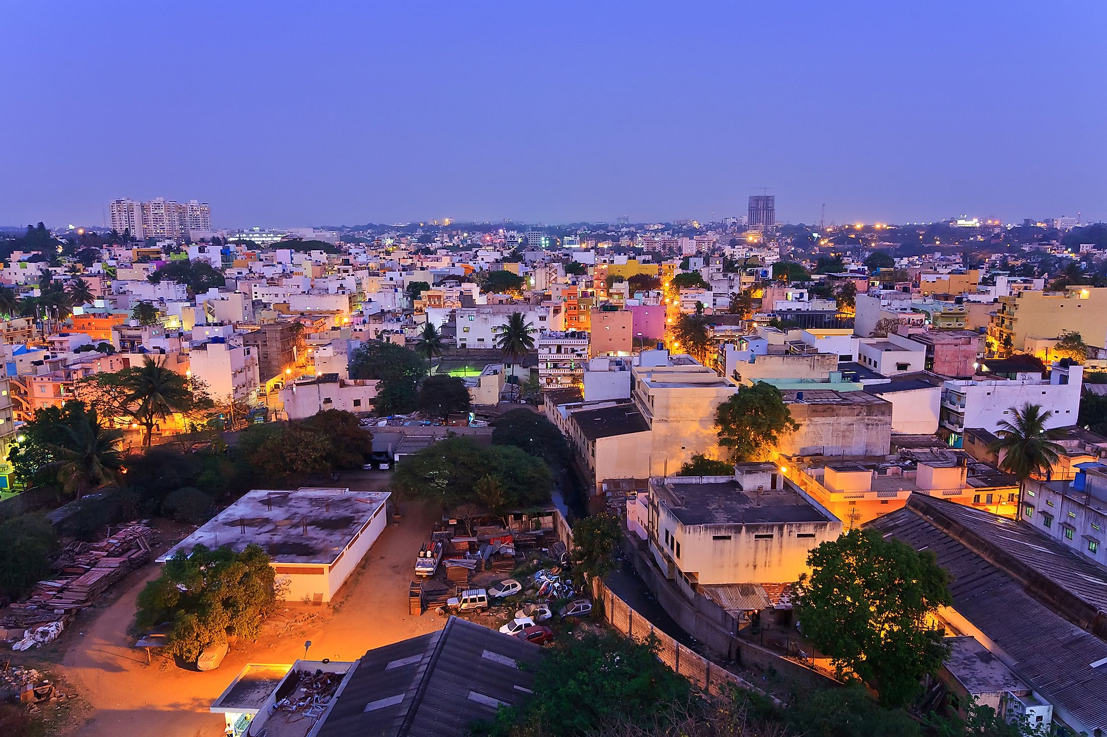 Bangalore city skyline in resident zone, Bangalore, India.