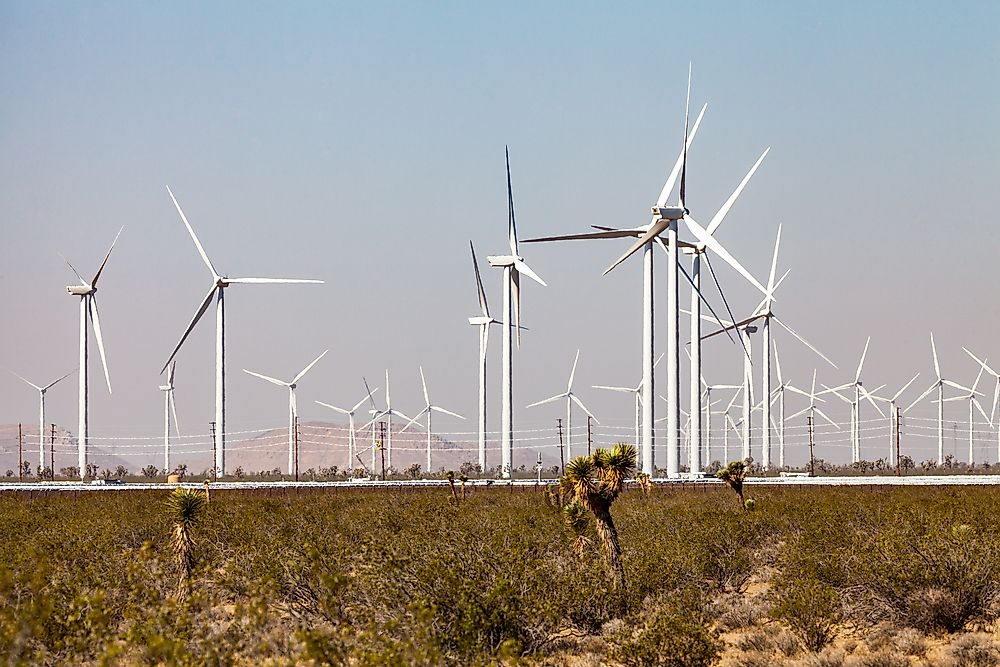 A windmill farm in the Mojave Desert in California.
